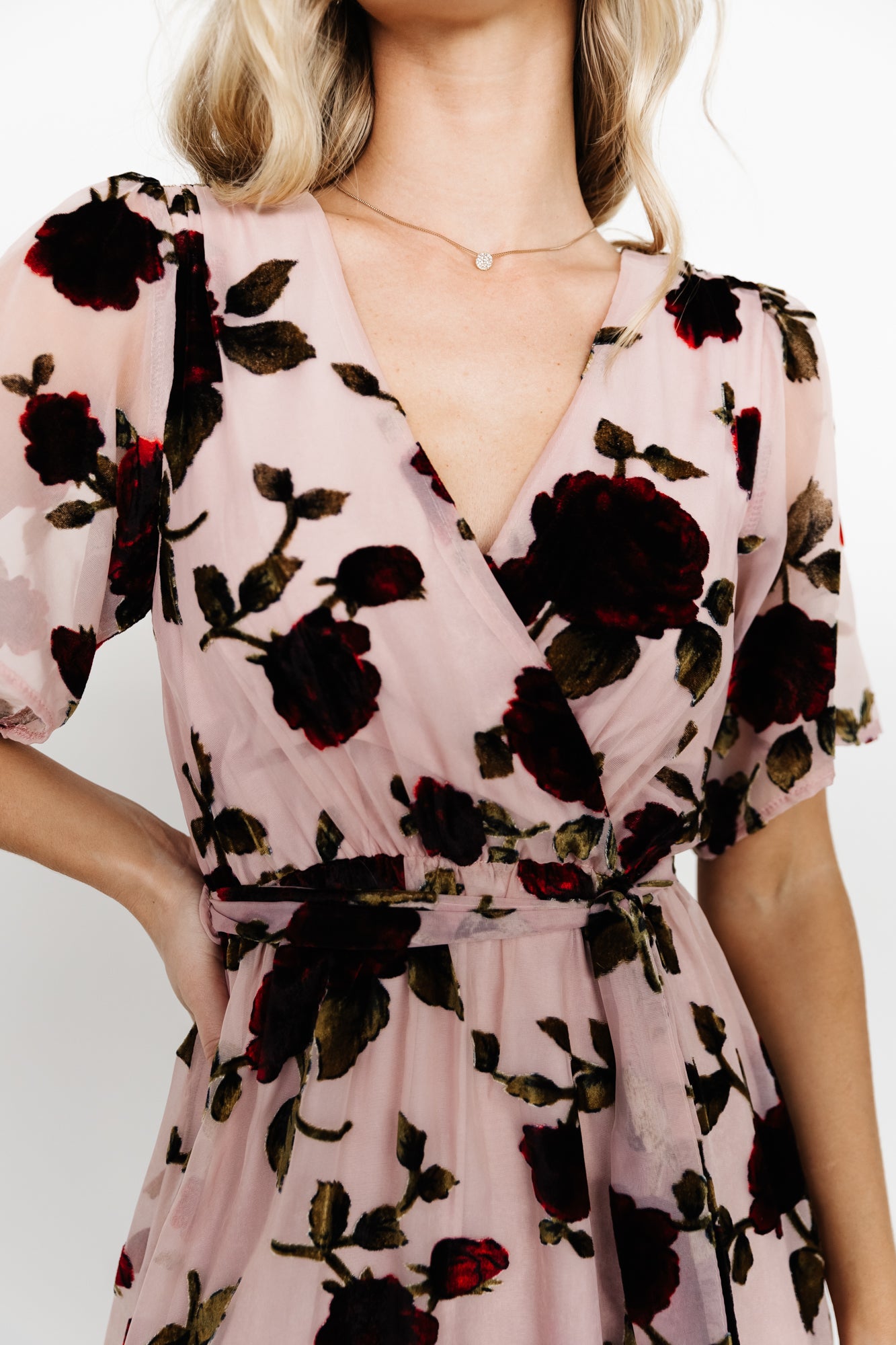 Velvet Maxi Dress with Floral Print & Slit | Baltic Born