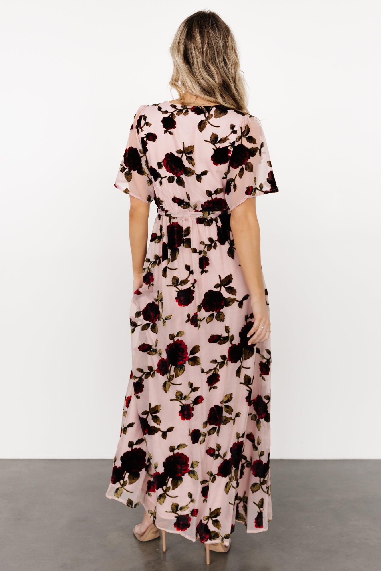 Velvet Maxi Dress with Floral Print & Slit | Baltic Born