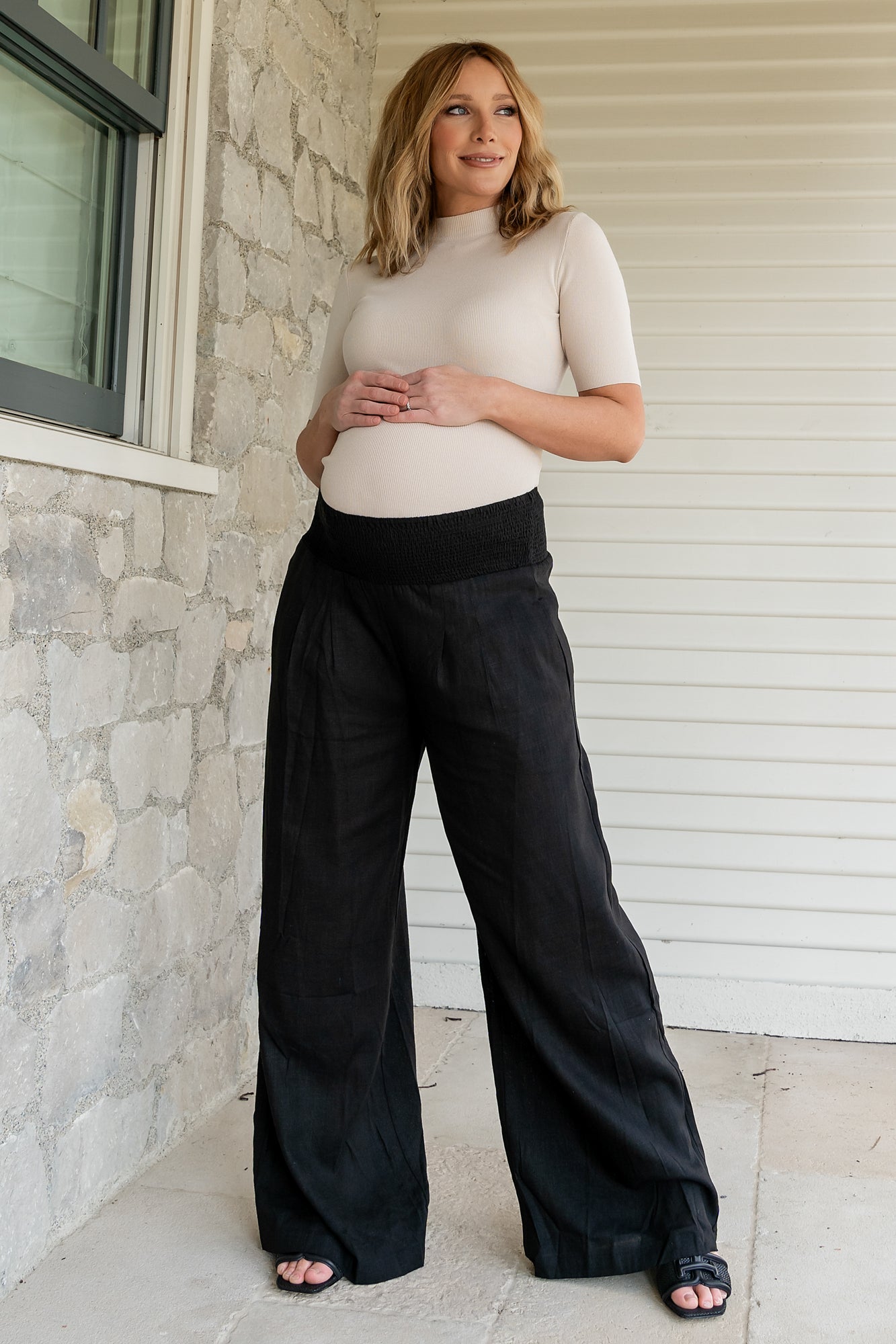 Smocked Waist Wide-Leg Pants in Black | Baltic Born