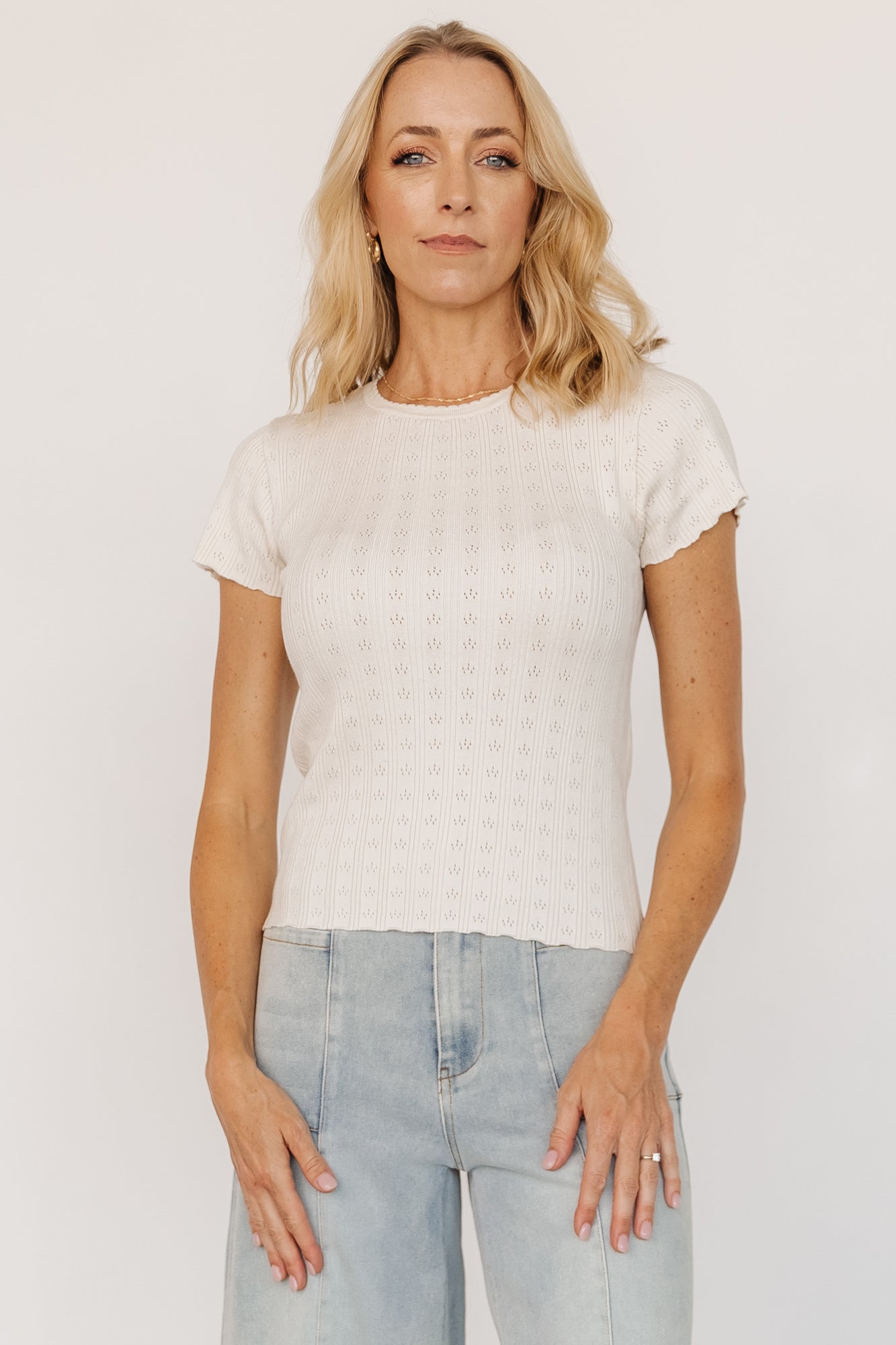 Pointelle Knit Top with Scalloped Details | Ivory | Baltic Born