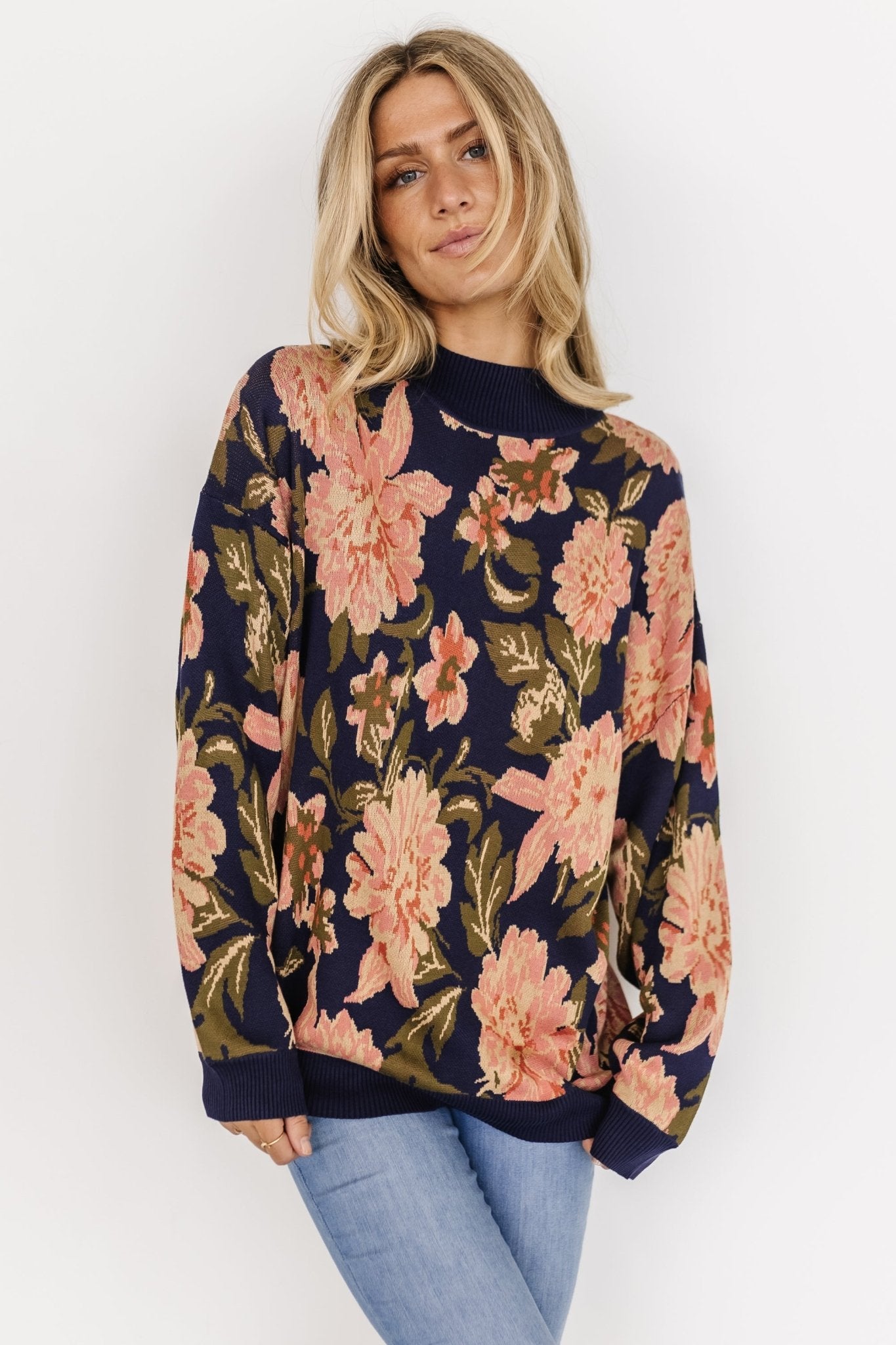 Cozy Floral Sweater with Mock Neck & Long Sleeves | Baltic Born