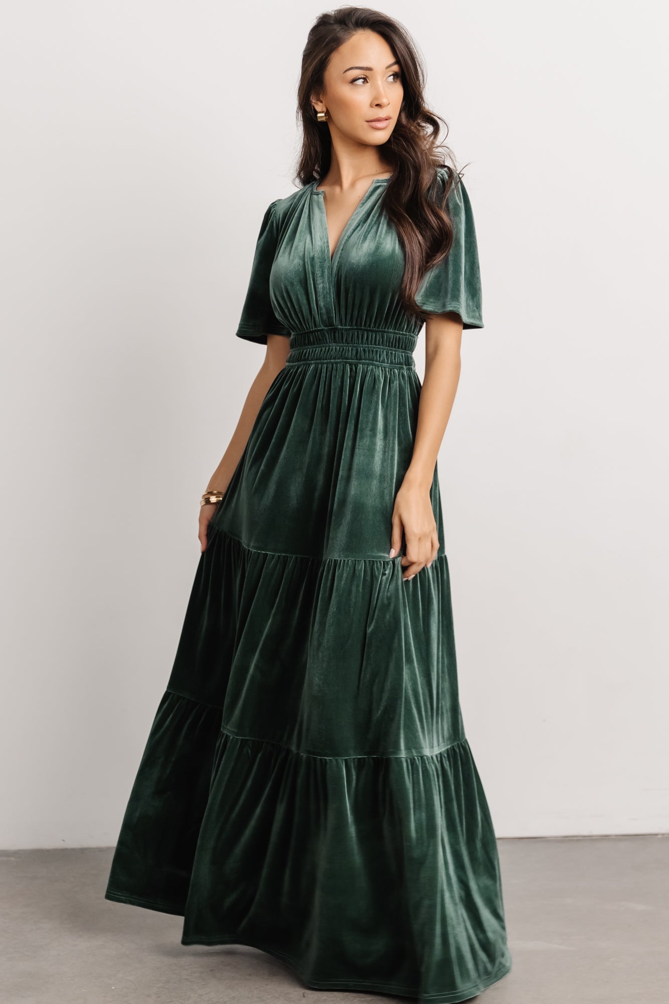 Velvet Maxi Dress with Plunging V-Neck & Flutter Sleeves | Baltic Born