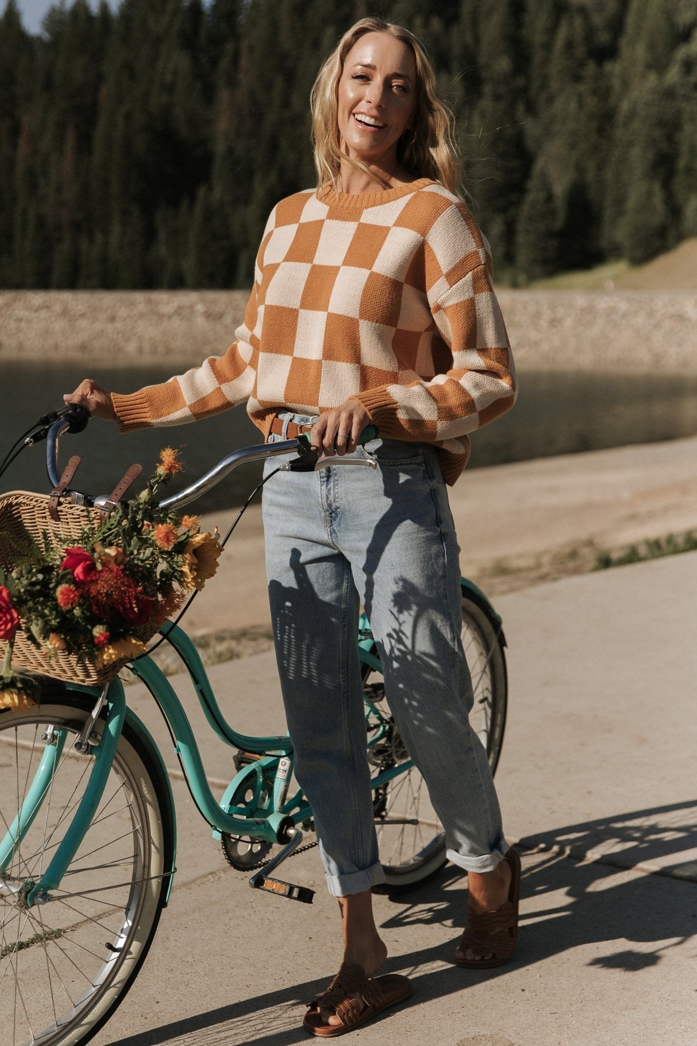 Pumpkin Orange Checkered Sweater | Cozy Cotton-Blend | Quincy