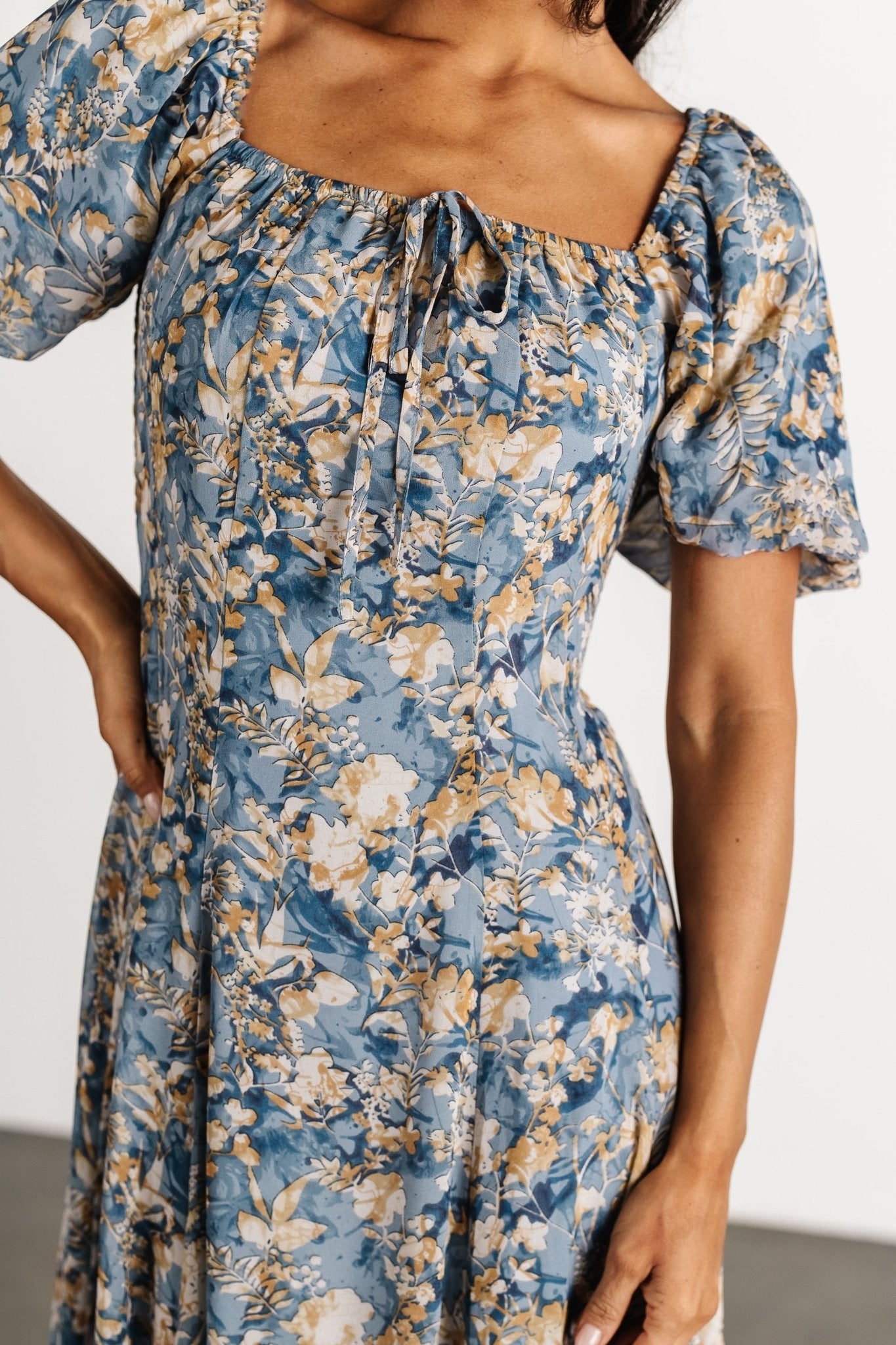 Floral Maxi Dress with Square Neck & Puff Sleeves | Raelynn - Baltic Born