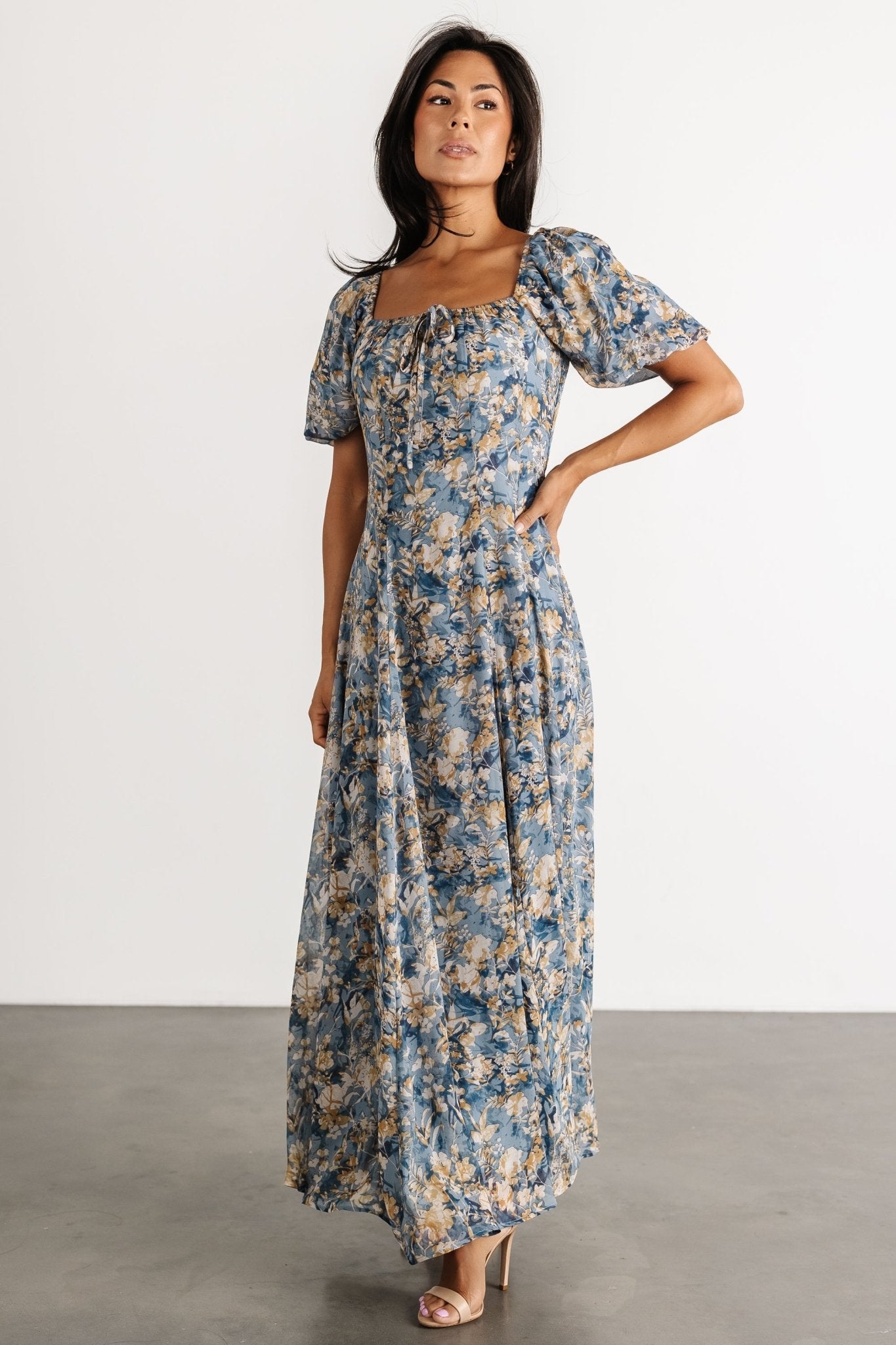 Floral Maxi Dress with Square Neck & Puff Sleeves | Raelynn - Baltic Born