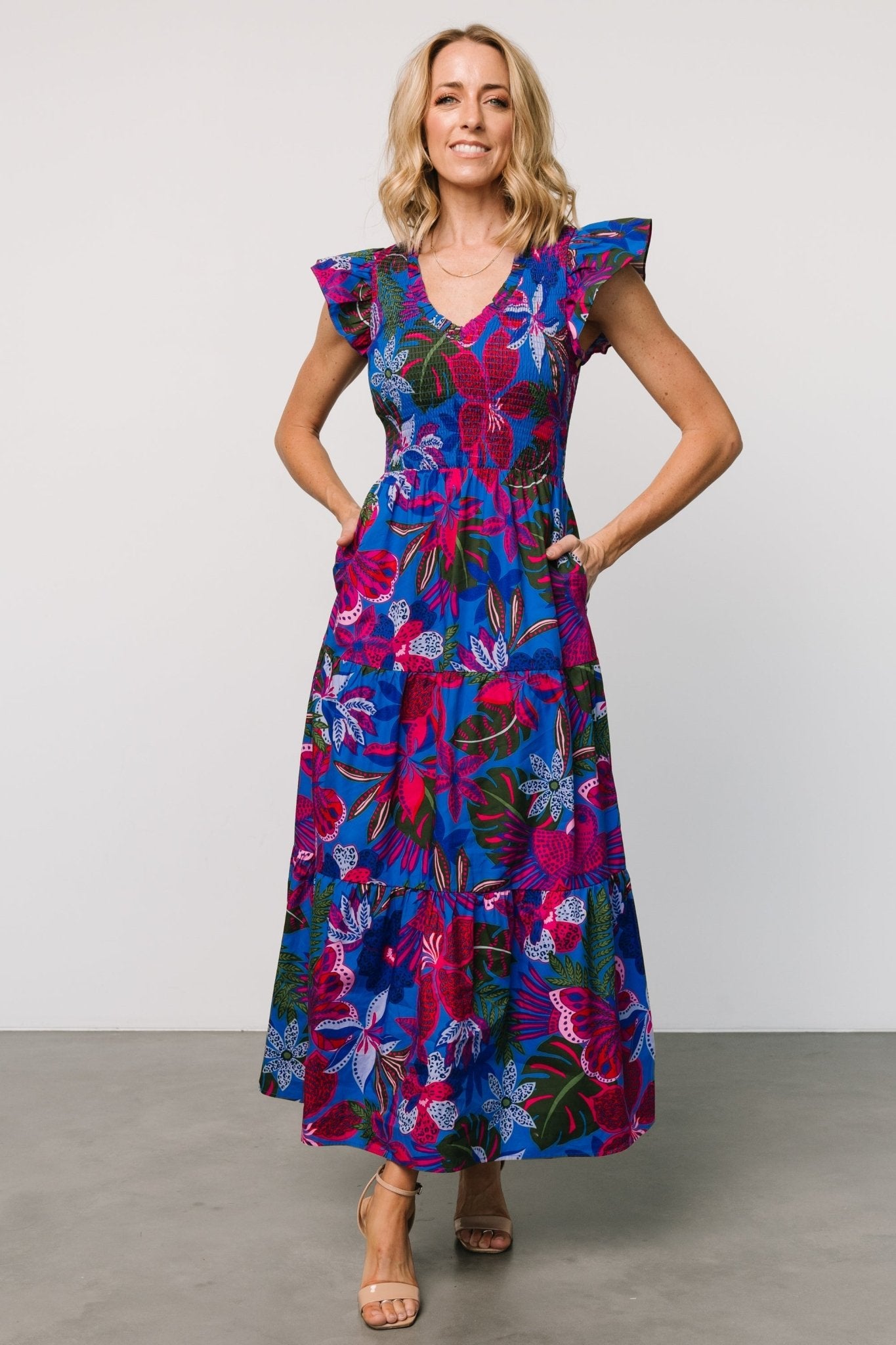 Floral Smocked Maxi Dress with Pockets | Cotton Ranchero Dress