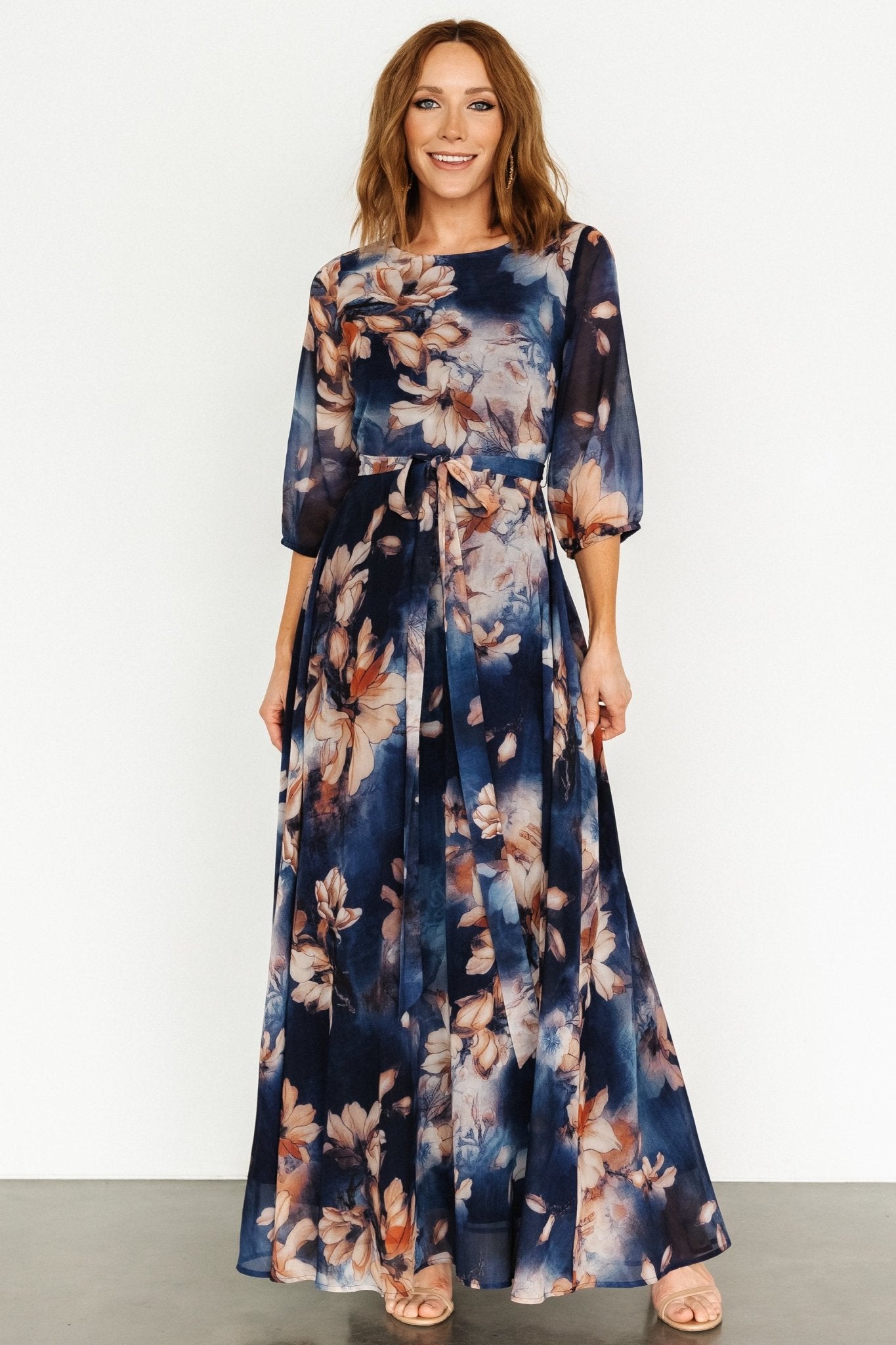 Floral Maxi Dress with Elastic Waist & Keyhole Back | Baltic Born