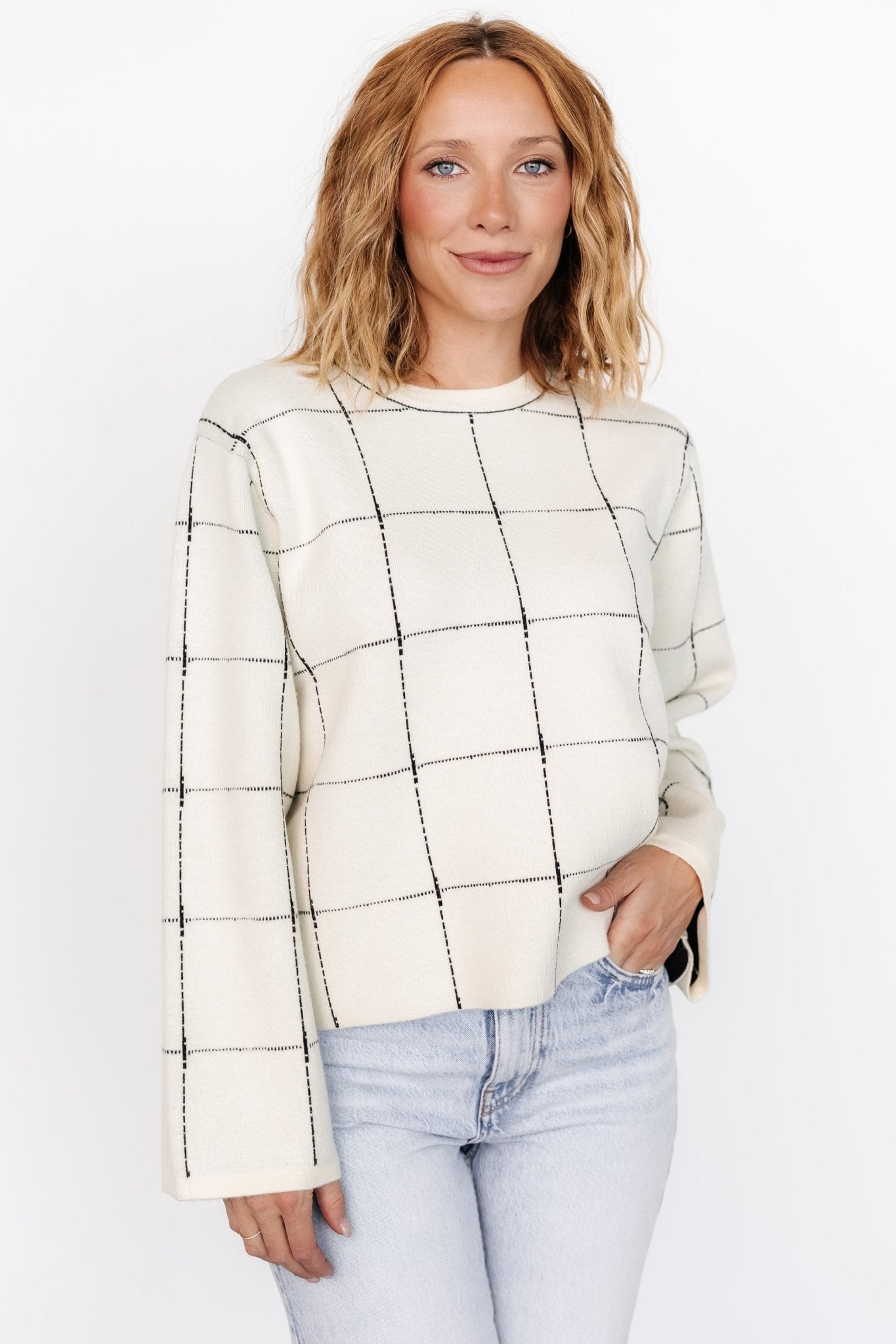 Ivory & Black Windowpane Sweater | Baltic Born