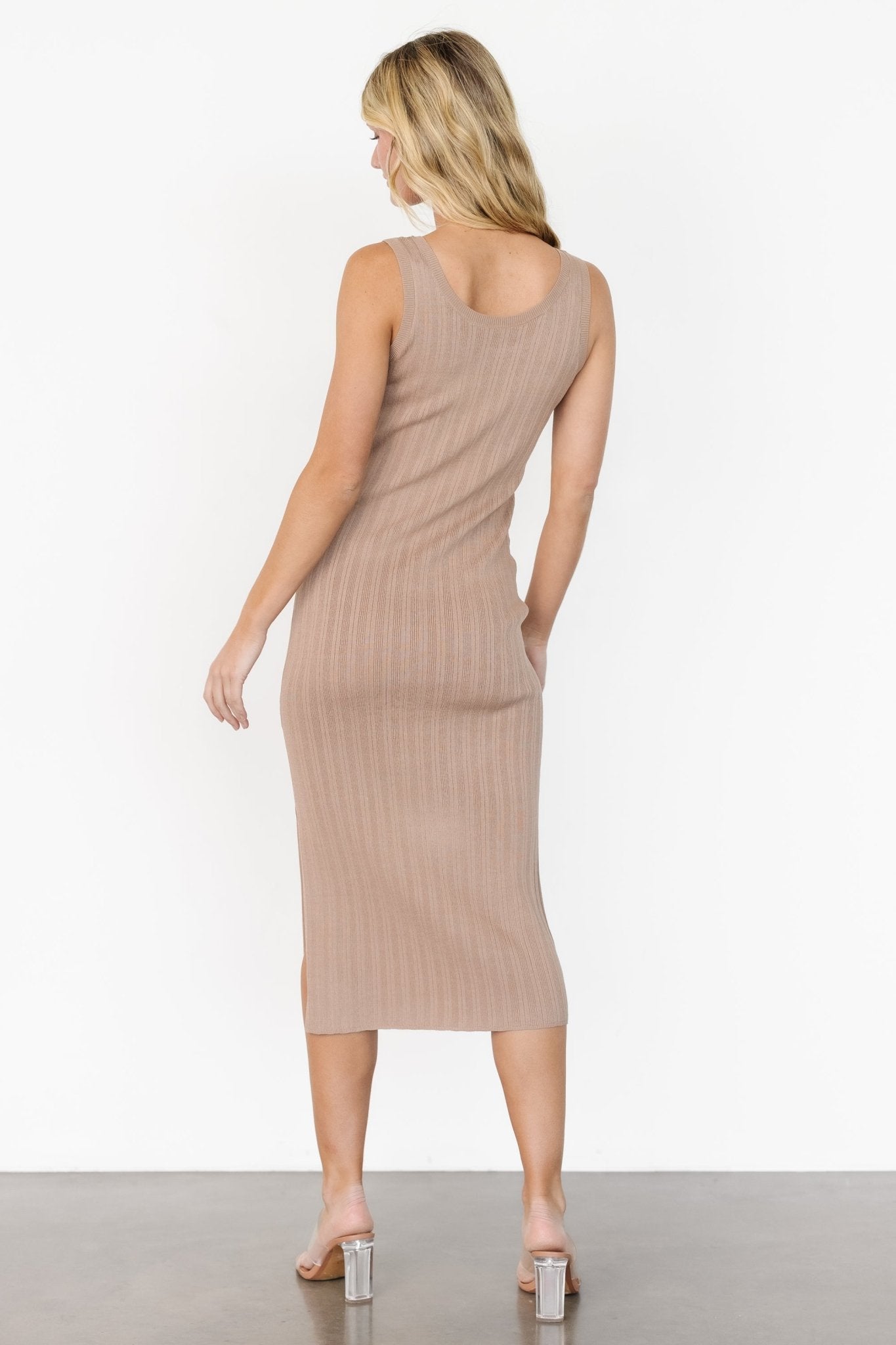 Ribbed Midi Dress with Scoop Neck & Side Slit | Baltic Born