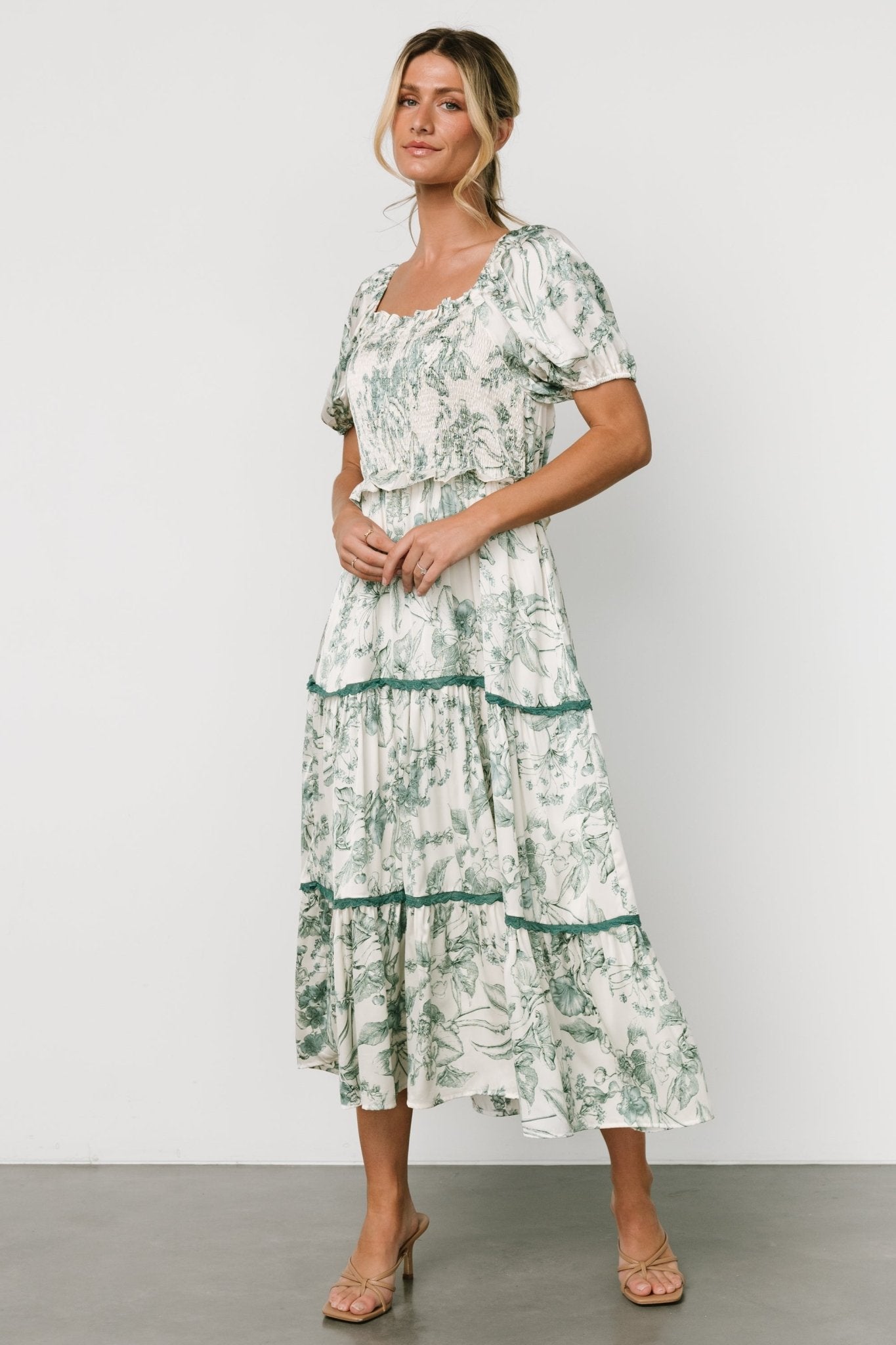 Floral Print Tiered Midi Dress for Parties | Baltic Born