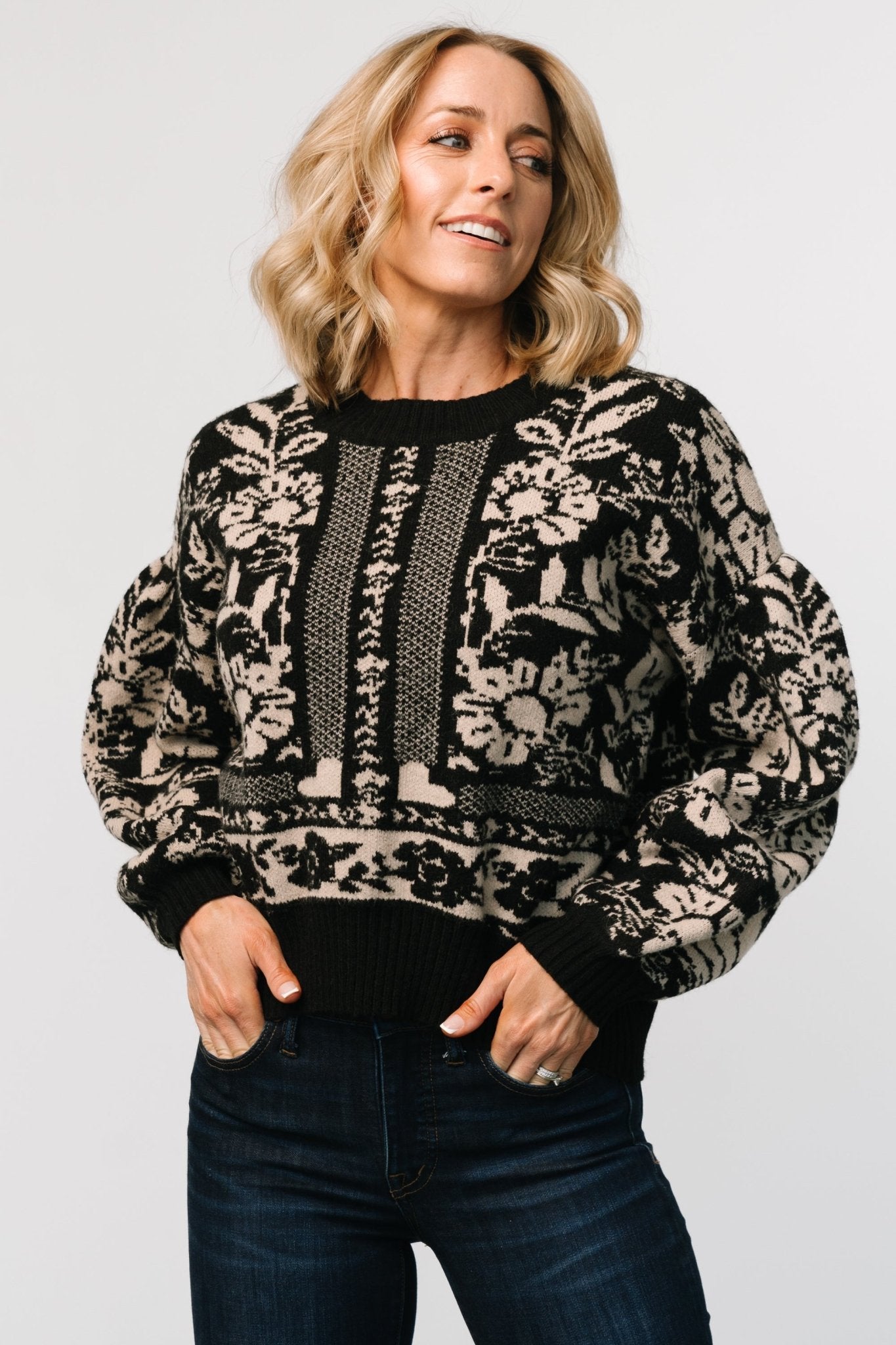 Oversized Black & Natural Geometric Sweater | Salzburg Knit