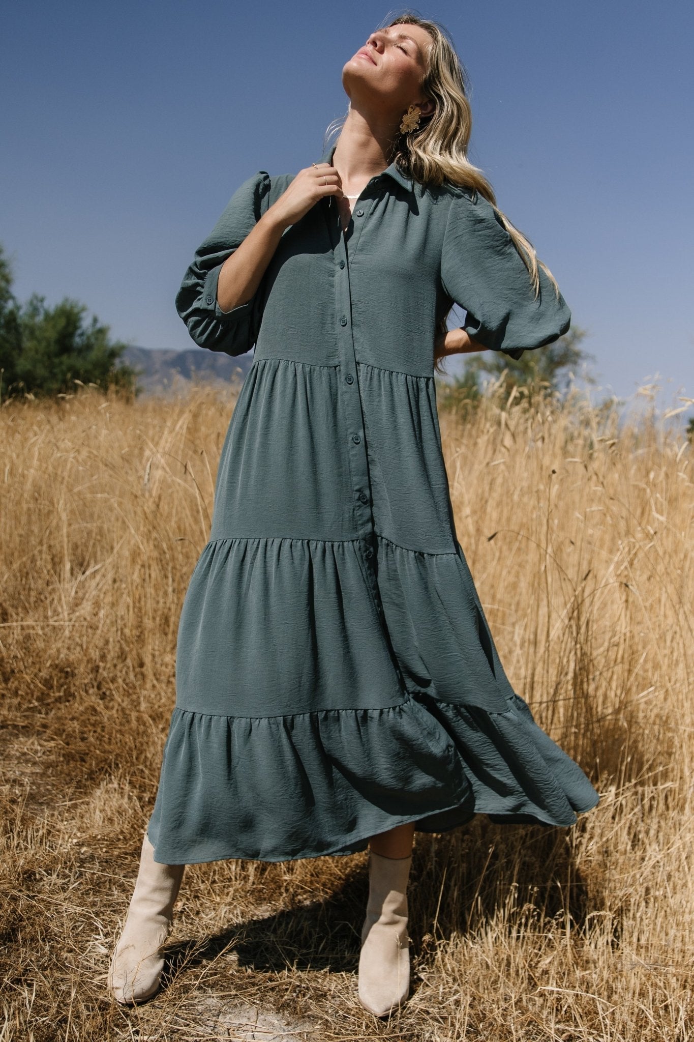 Tiered Button Dress with Hidden Pockets | Sandy Jade