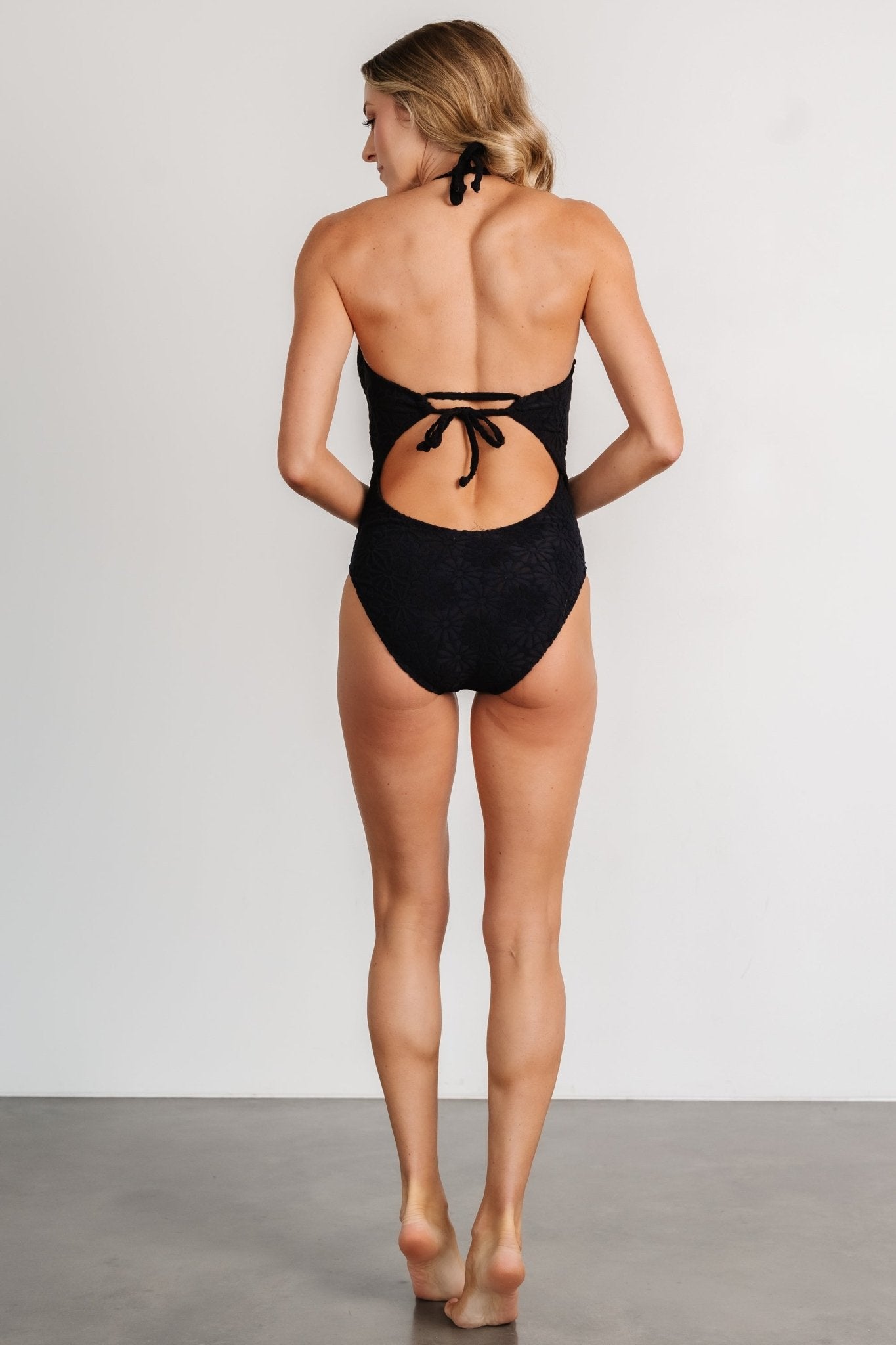 Black Textured One Piece Swimsuit with Cutout & Adjustable Straps | Sardinia