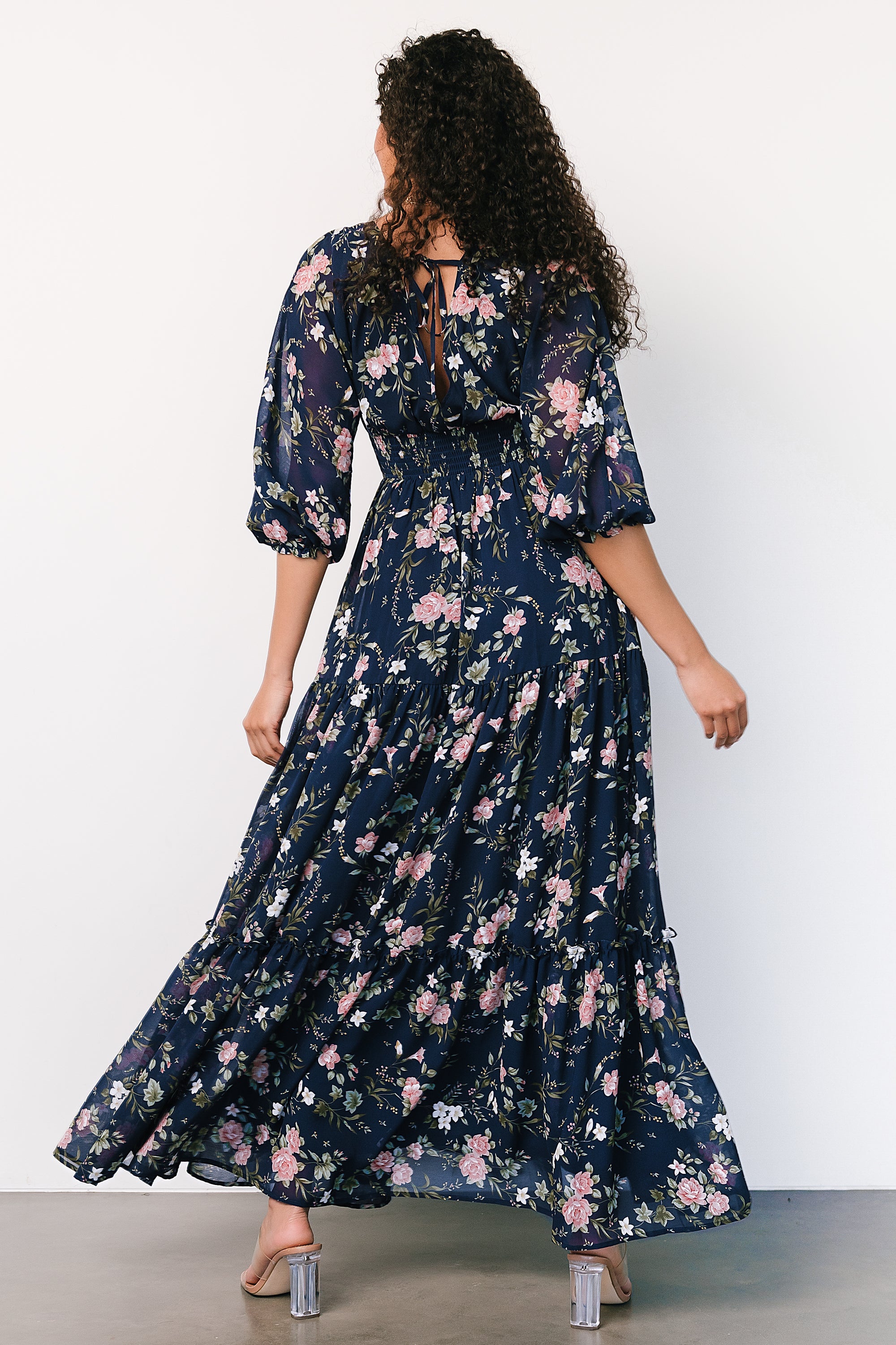 Floral Tiered Maxi Dress with Smocked Waist & Long Sleeves | Baltic Born