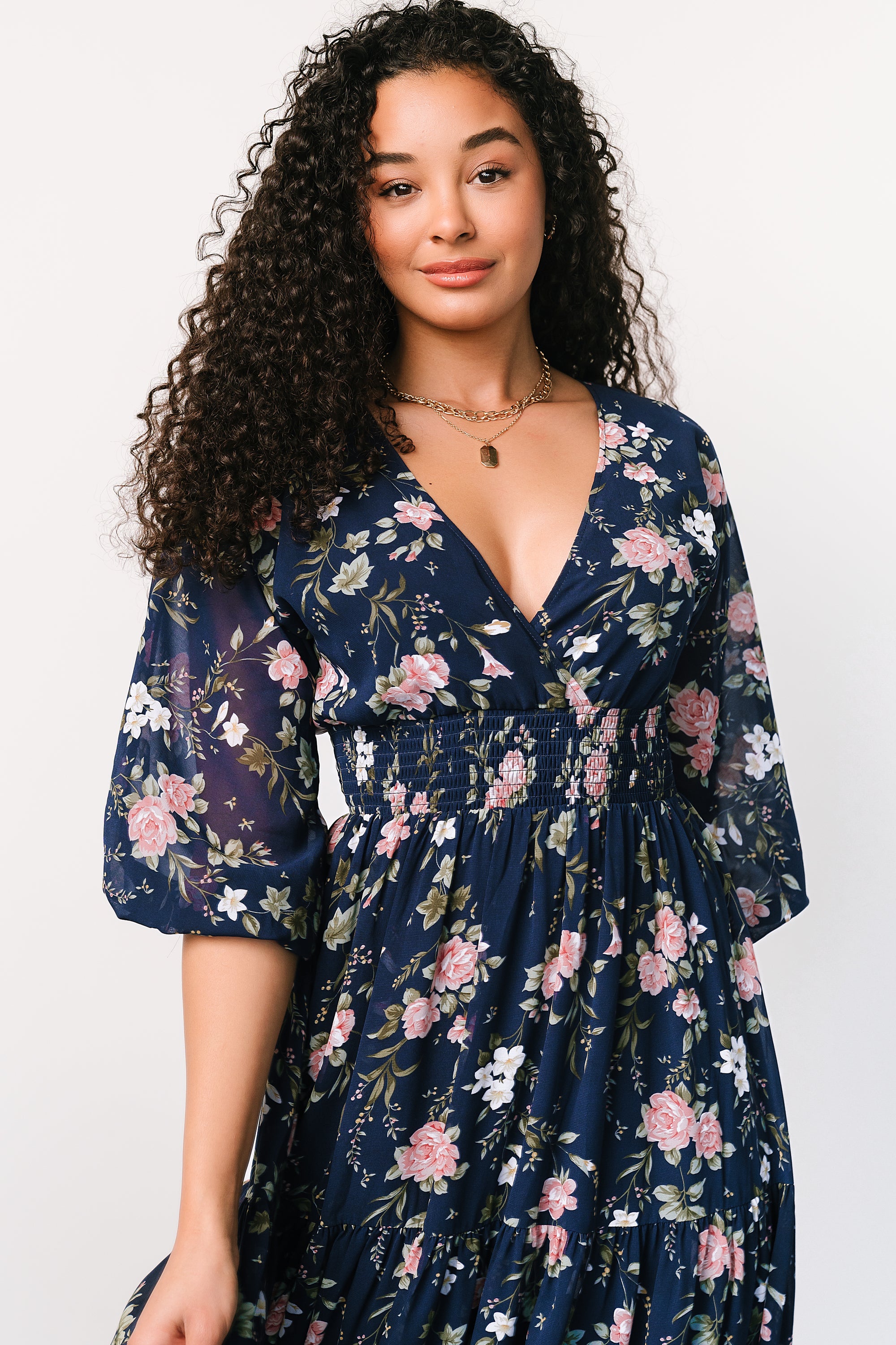 Floral Tiered Maxi Dress with Smocked Waist & Long Sleeves | Baltic Born