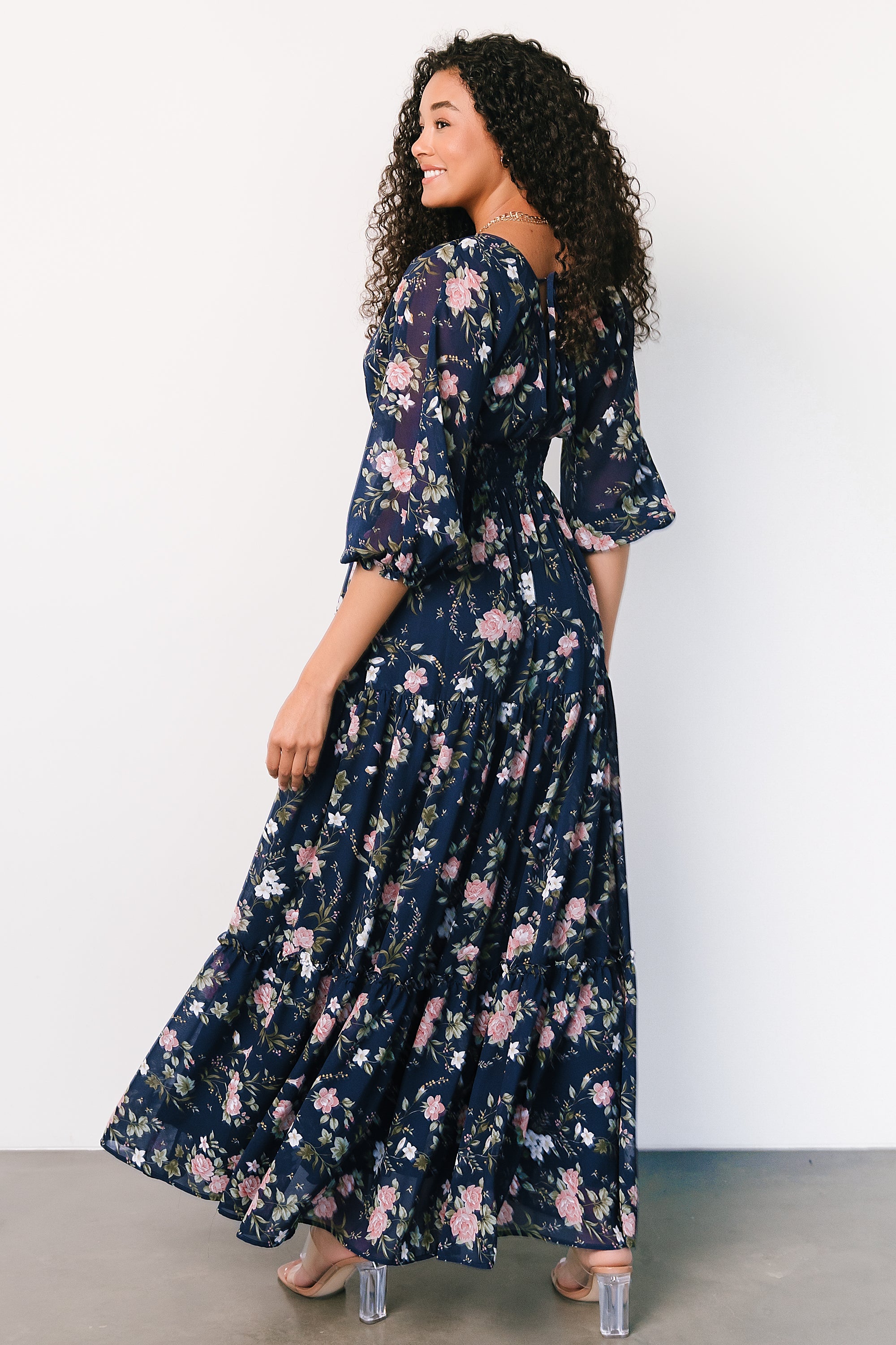 Floral Tiered Maxi Dress with Smocked Waist & Long Sleeves | Baltic Born
