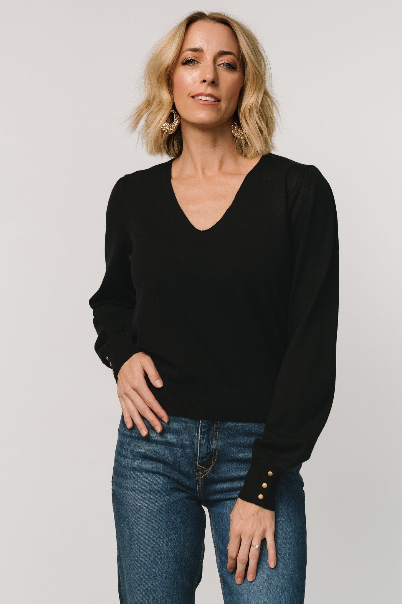Soft V-Neck Sweater Top for Women | Classic Black | Sheila