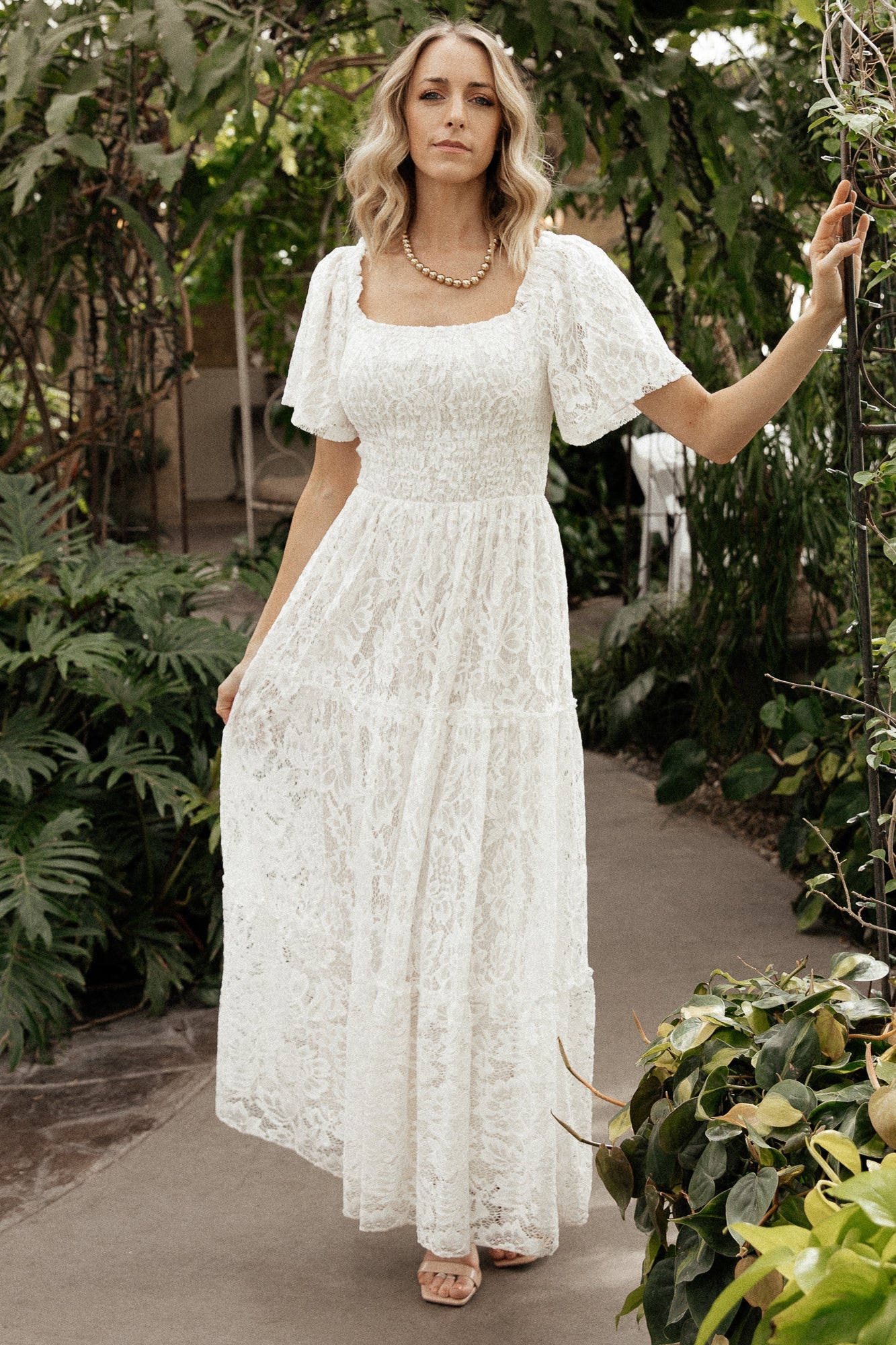 Lace Smocked Maxi Dress with Bell Sleeves | Baltic Born