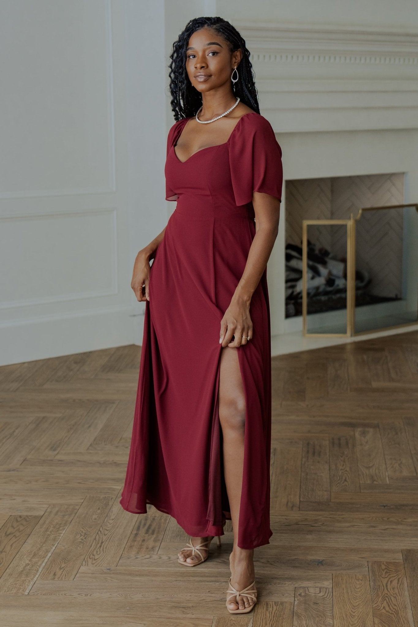 Sweetheart Neckline Maxi Dress in Mulberry | Lightweight Chiffon