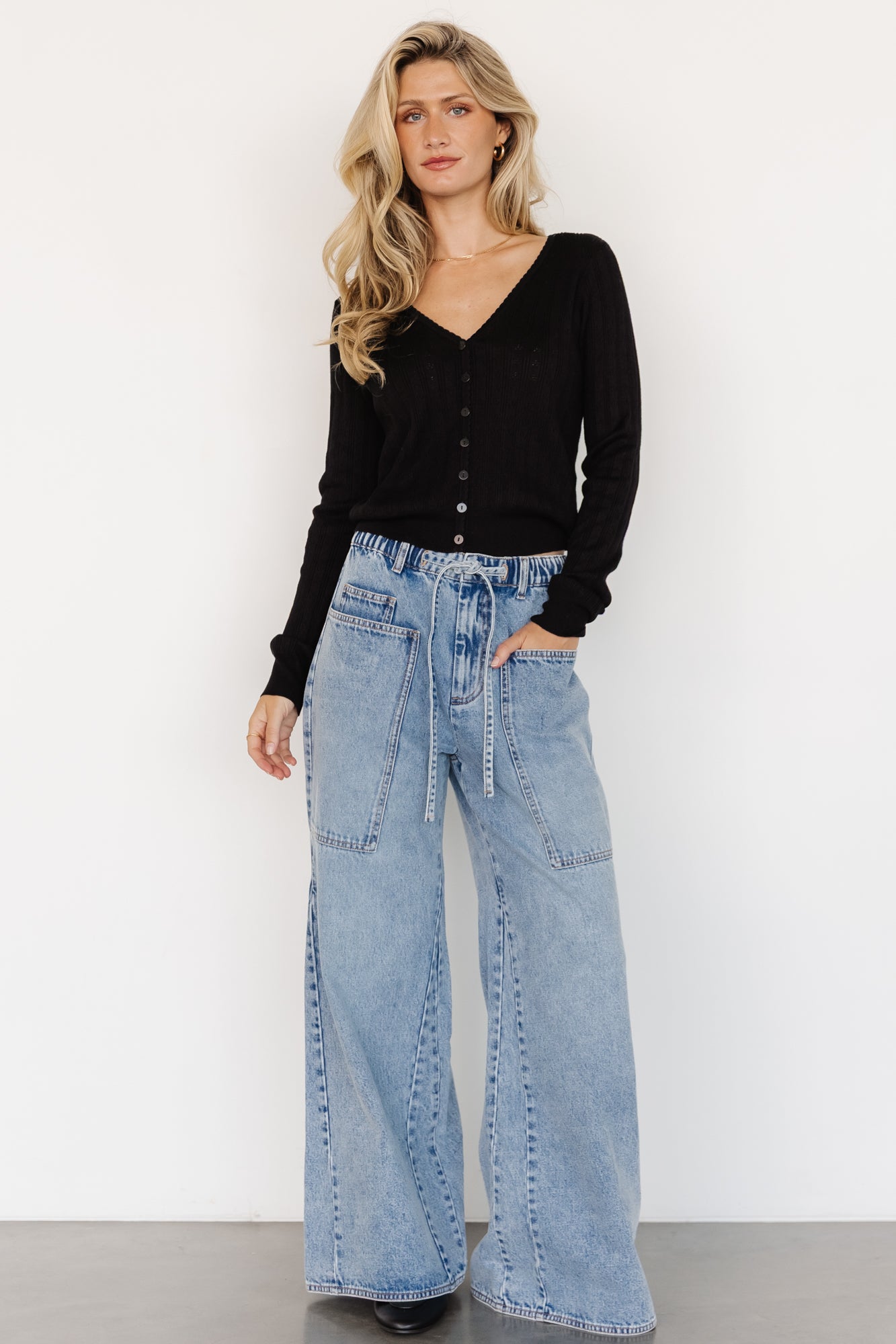 Light Wash Drawstring Wide Leg Jeans | Baltic Born