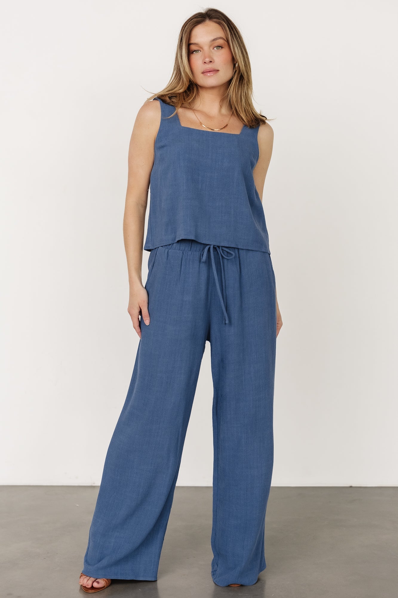 Deep Blue Rayon Blend Tank & Pants Set | Sparrow