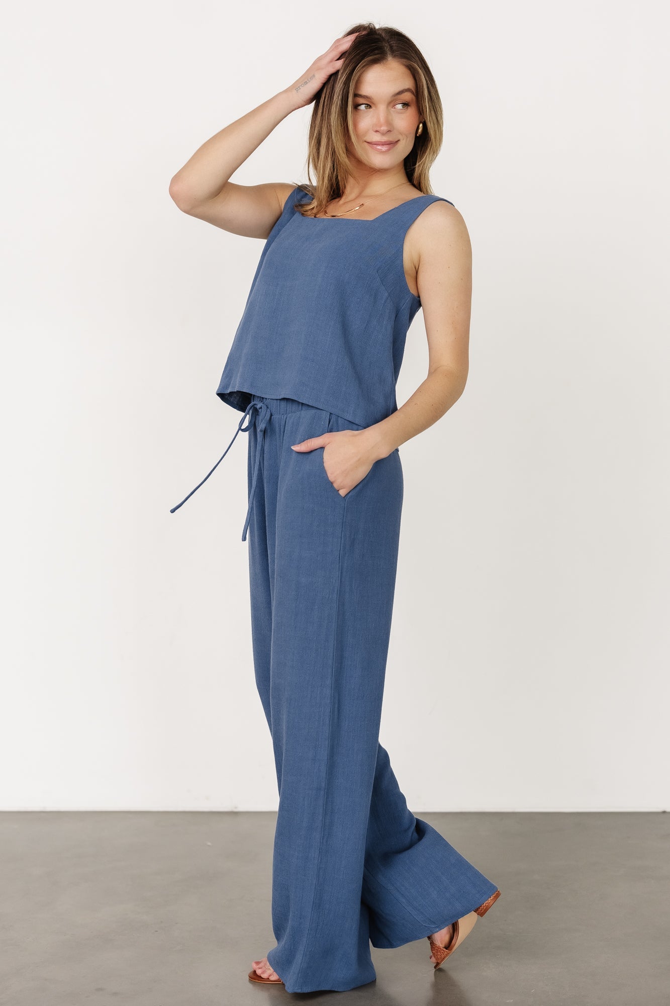 Deep Blue Rayon Blend Tank & Pants Set | Sparrow