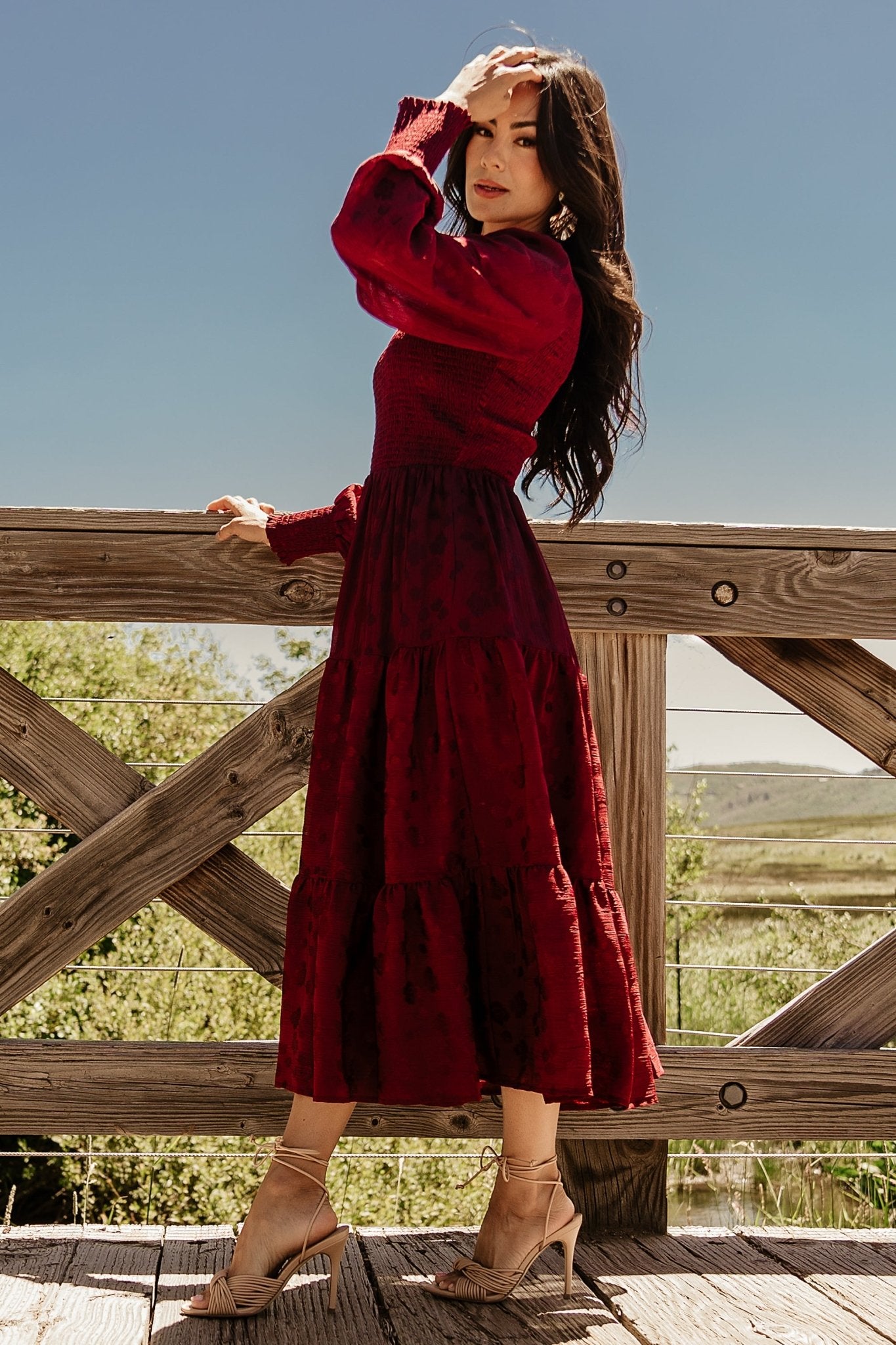 Smocked Midi Dress with Long Sleeves & Tiered Skirt | Baltic Born