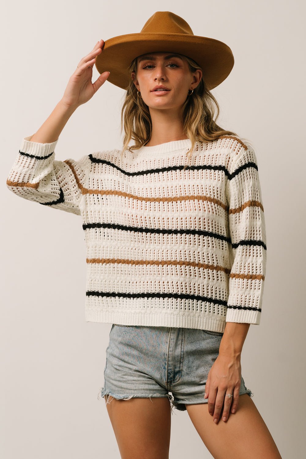 Open-Knit Sweater Top with 3/4 Sleeves for Layering | Baltic Born