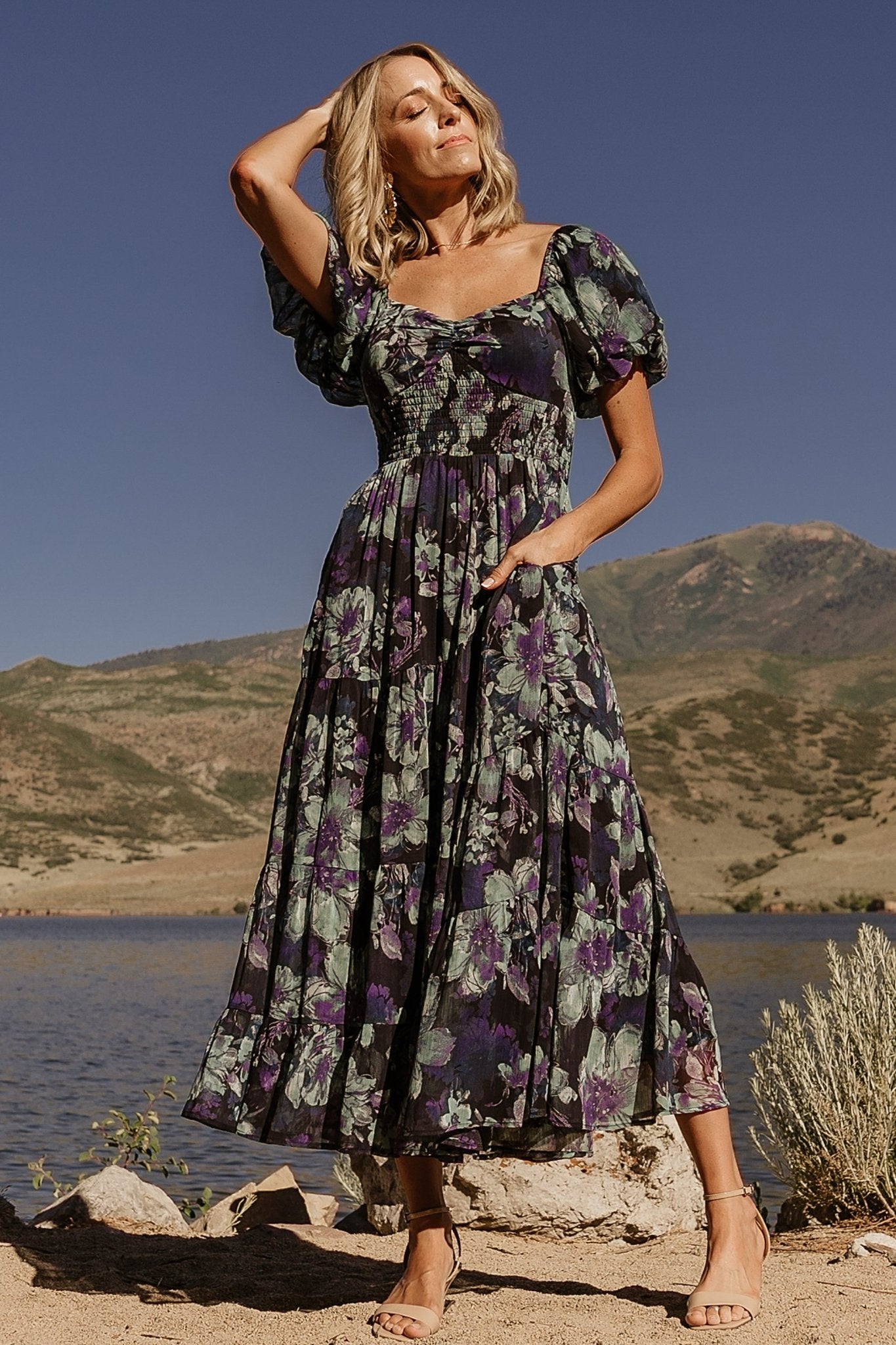 Floral Maxi Dress with Puff Sleeves & Side Pockets | Baltic Born
