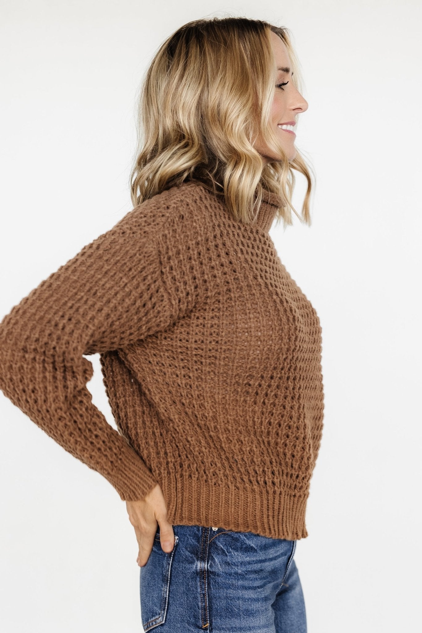 Chunky Knit Sweater for Women | Lightweight Waffle-Knit & Funnel Neck