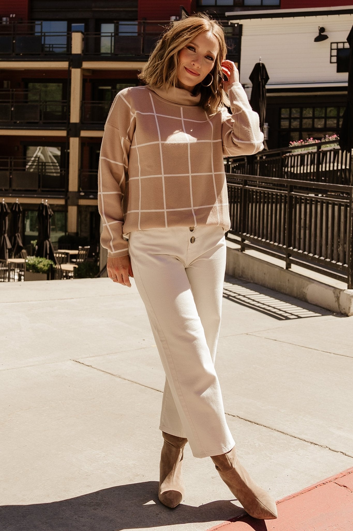 Oversized Turtleneck Sweater in Taupe & Cream | Baltic Born