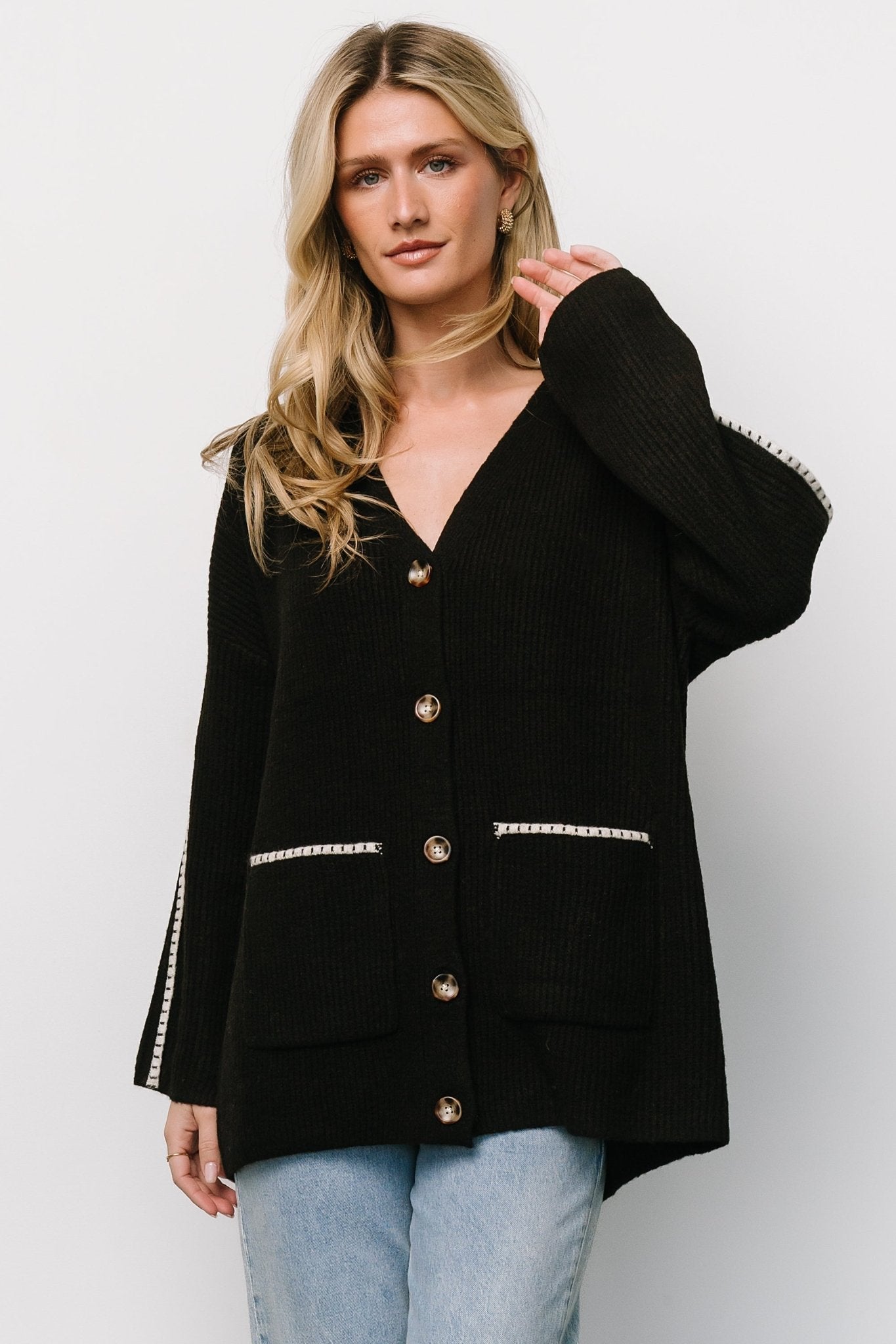 Dark Chocolate Knit Cardigan | Ribbed, Oversized Fit & Pockets