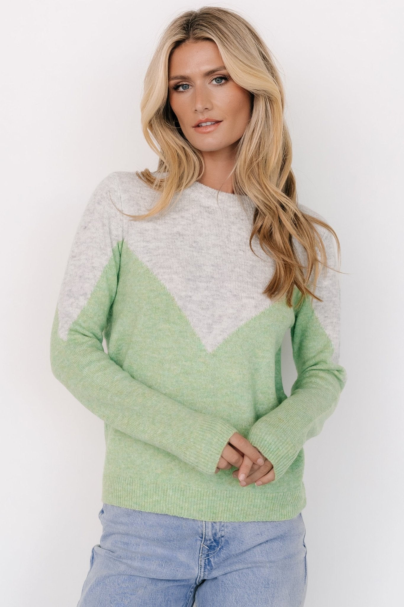 Heathered Gray & Green Color Block Sweater | Tanner