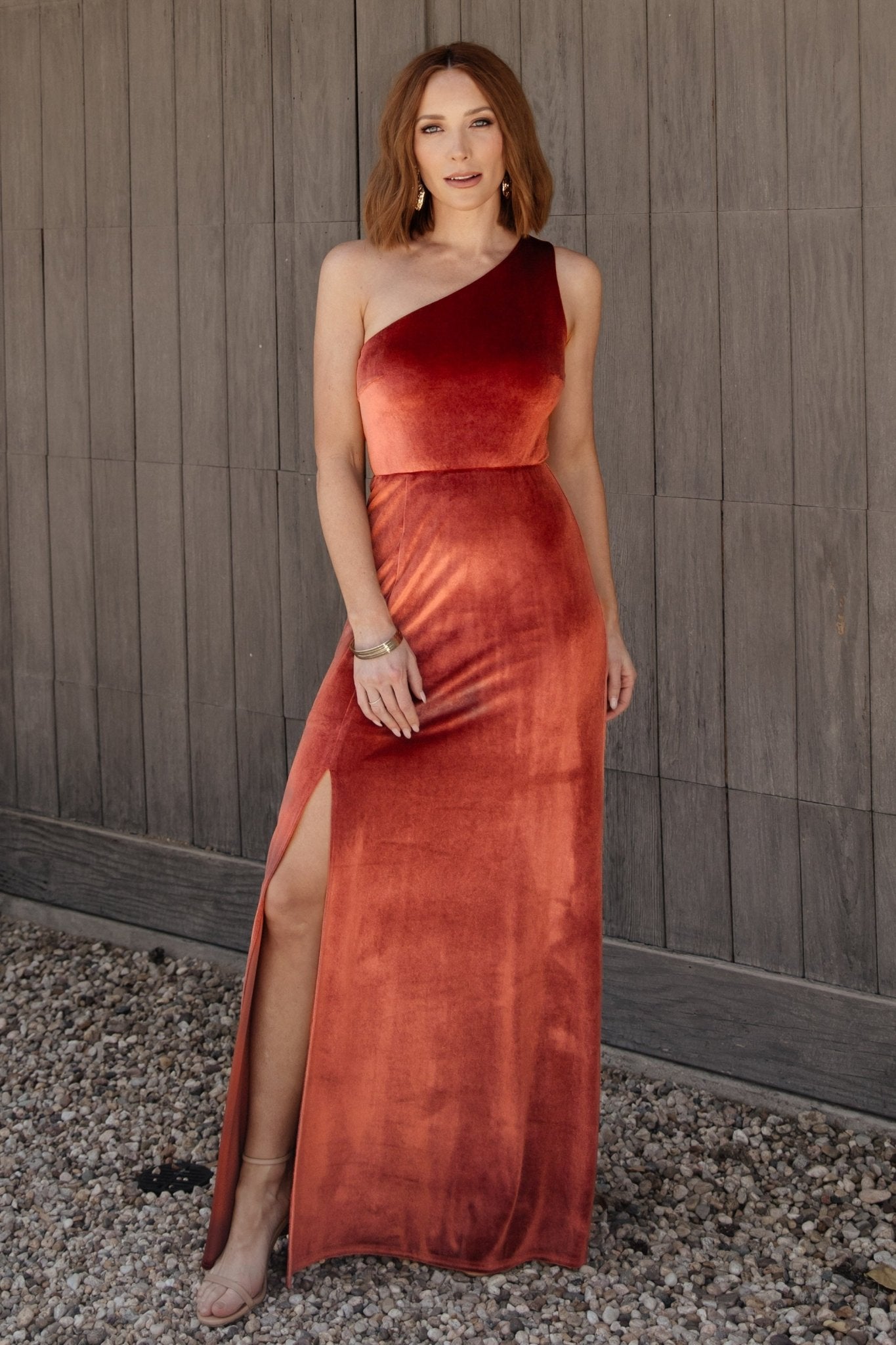Velvet One Shoulder Maxi Dress with Slit | Cinnamon