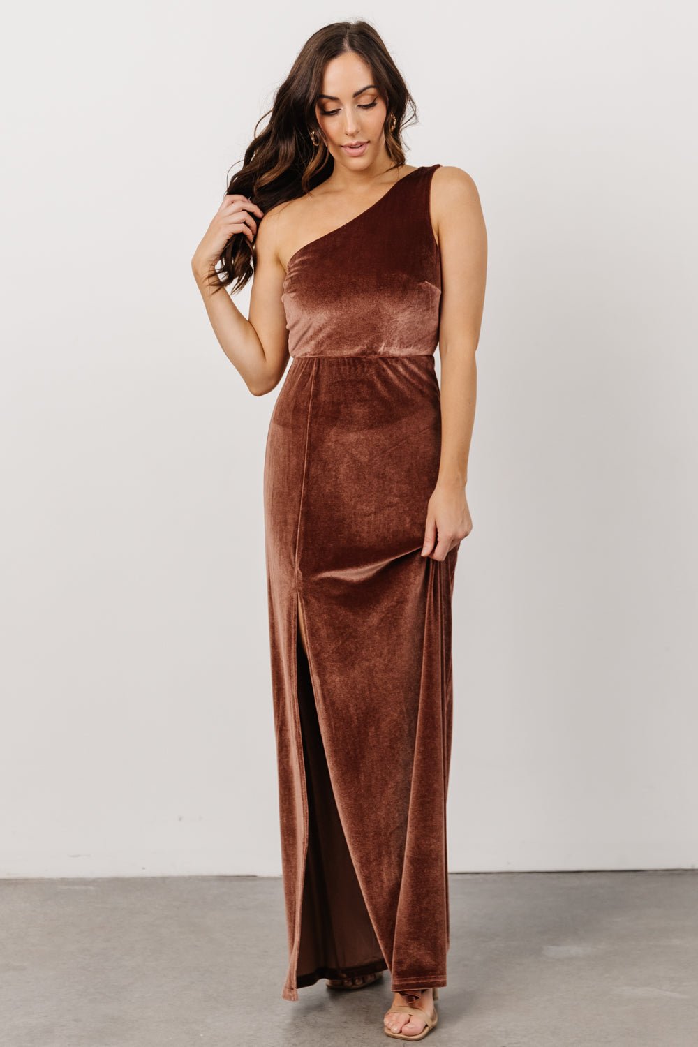 Velvet One Shoulder Maxi Dress with Slit | Desert Rose