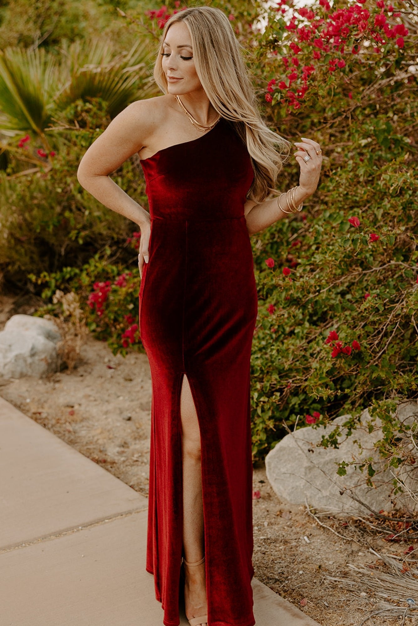 Velvet One Shoulder Maxi Dress with Slit | Baltic Born