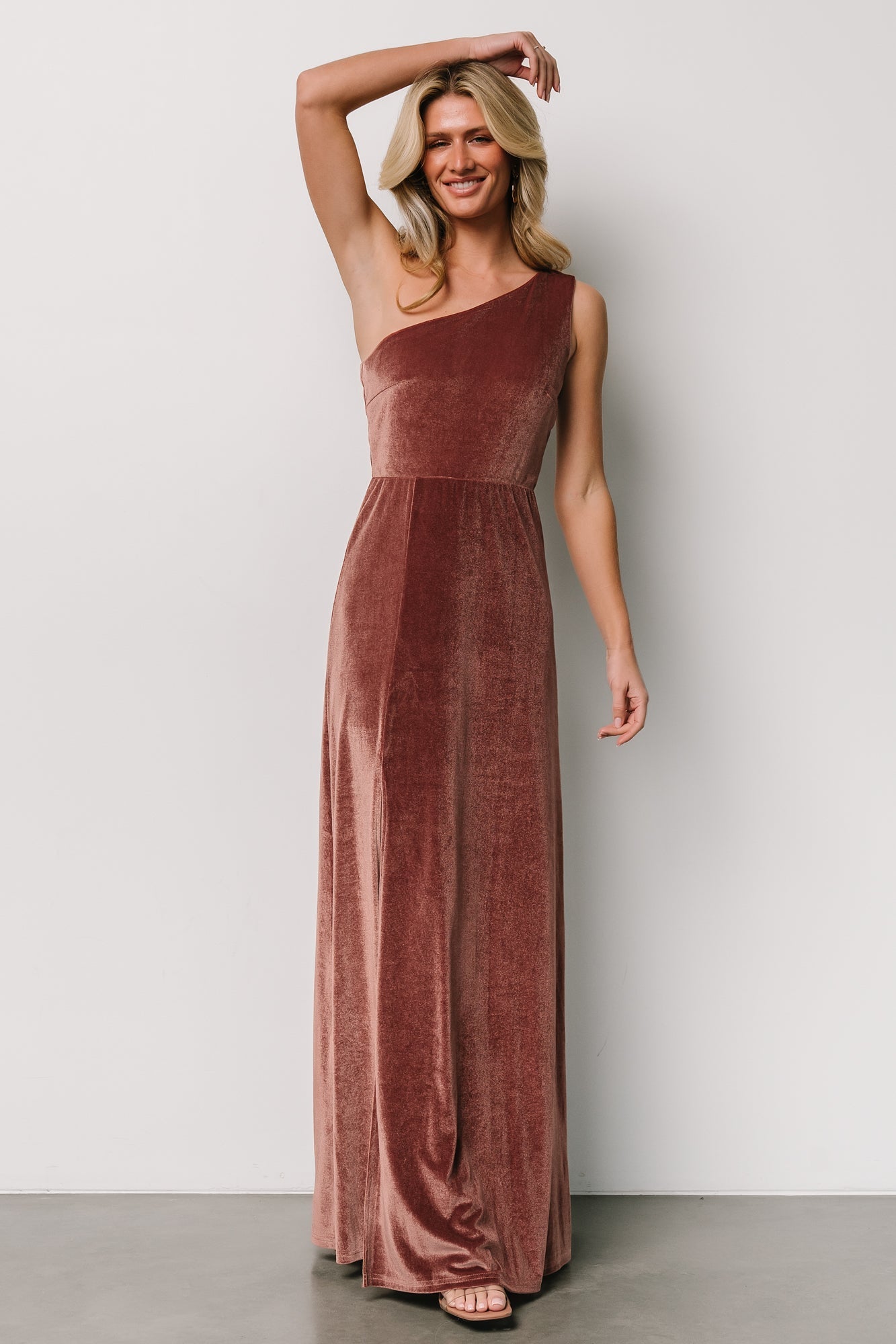 Velvet One Shoulder Maxi Dress with Slit | Rose & Lined