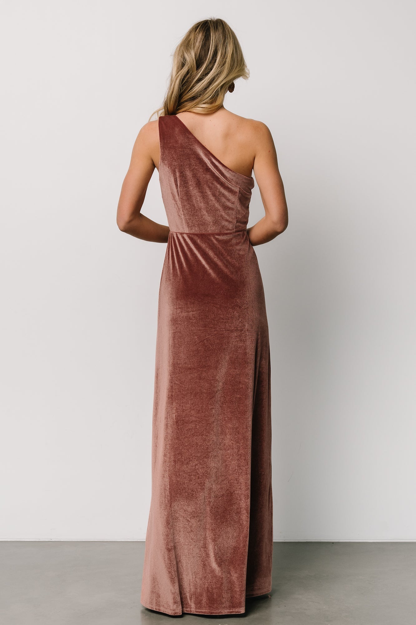 Velvet One Shoulder Maxi Dress with Slit | Rose & Lined