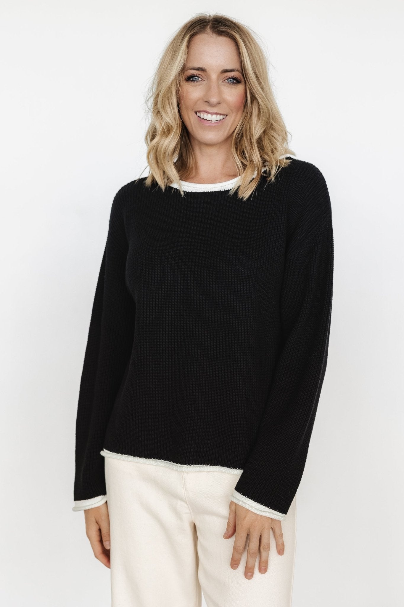 Black & Off-White Knit Sweater | Lightweight & Stretchy | Baltic Born