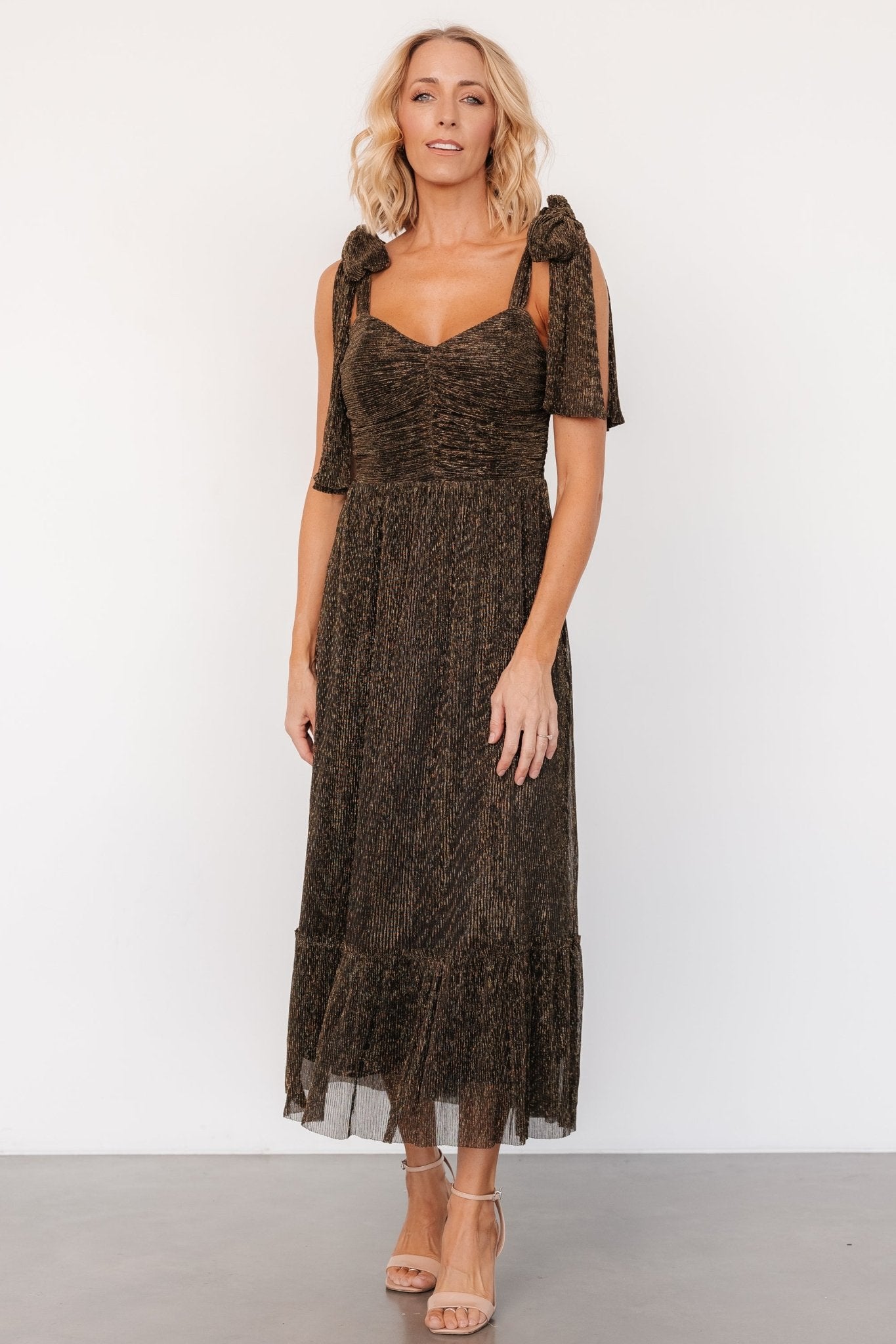 Black & Gold Shimmer Tank Dress with V-Neckline | Tosha