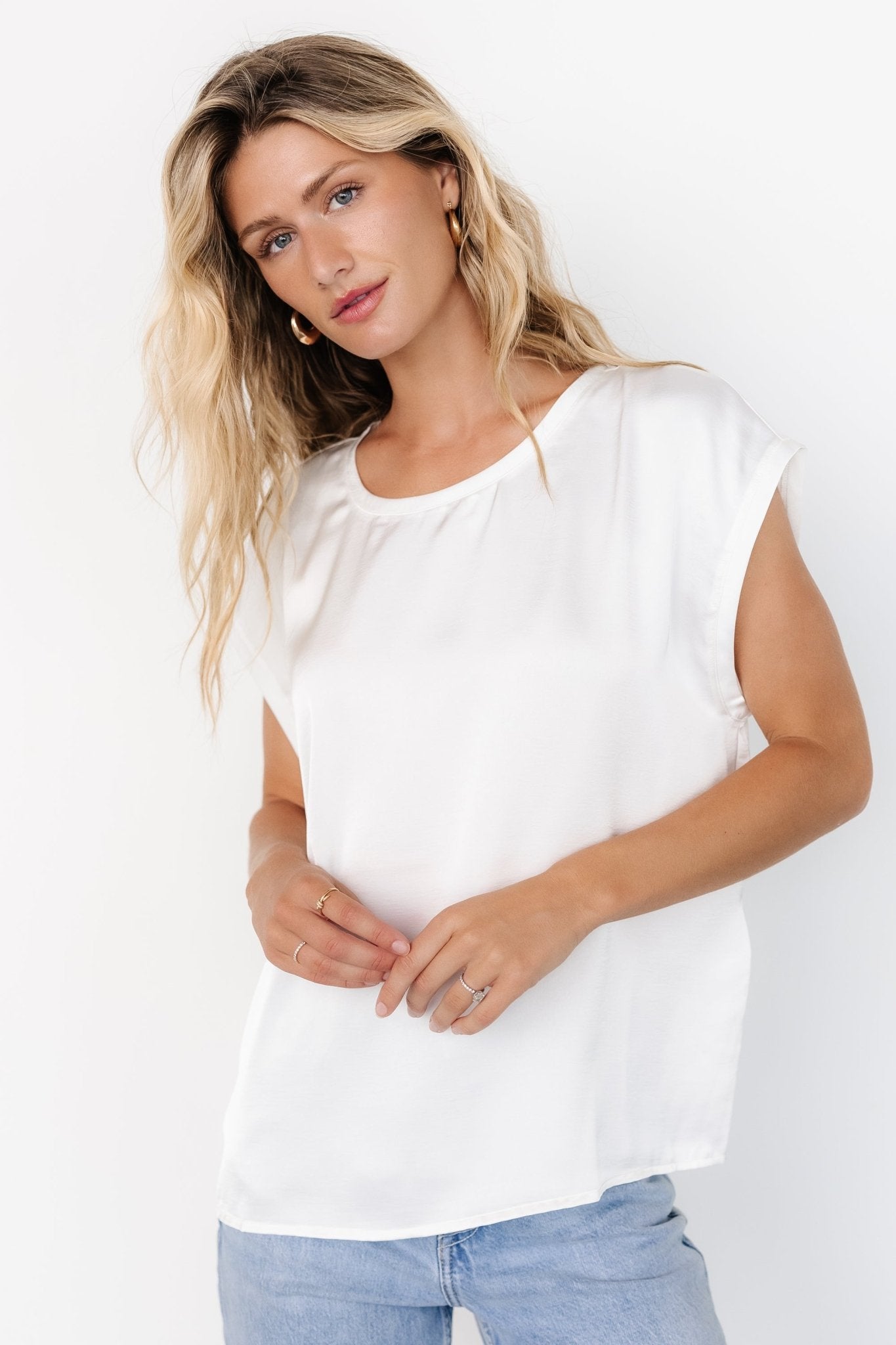 White Satin-Like Oversized Top | Adina