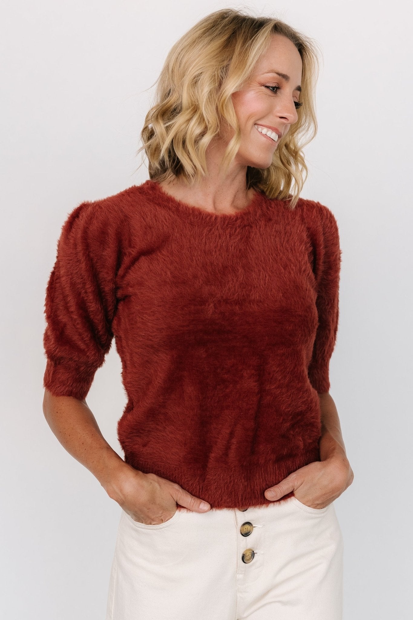 Soft Fuzzy Cropped Sweater Top | Vail Brick