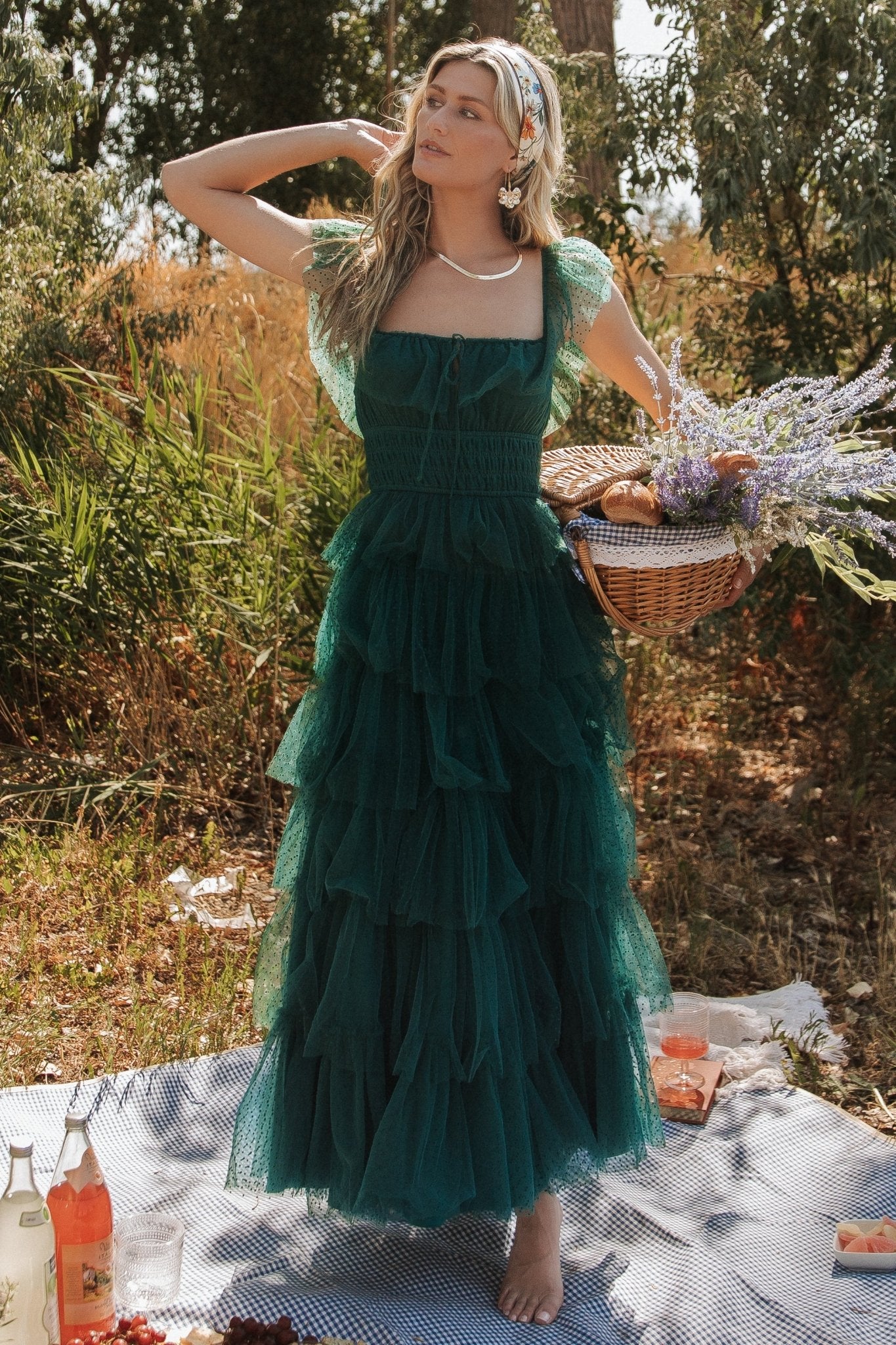 Swiss Dot Tulle Maxi Dress with Elastic Waist & Ruffles | Valora