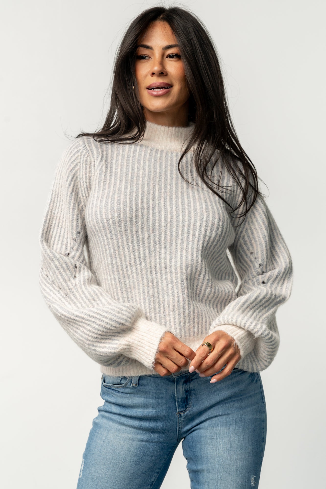 Cozy Striped Knit Sweater with Mock Neck & Drop Shoulder | Baltic Born