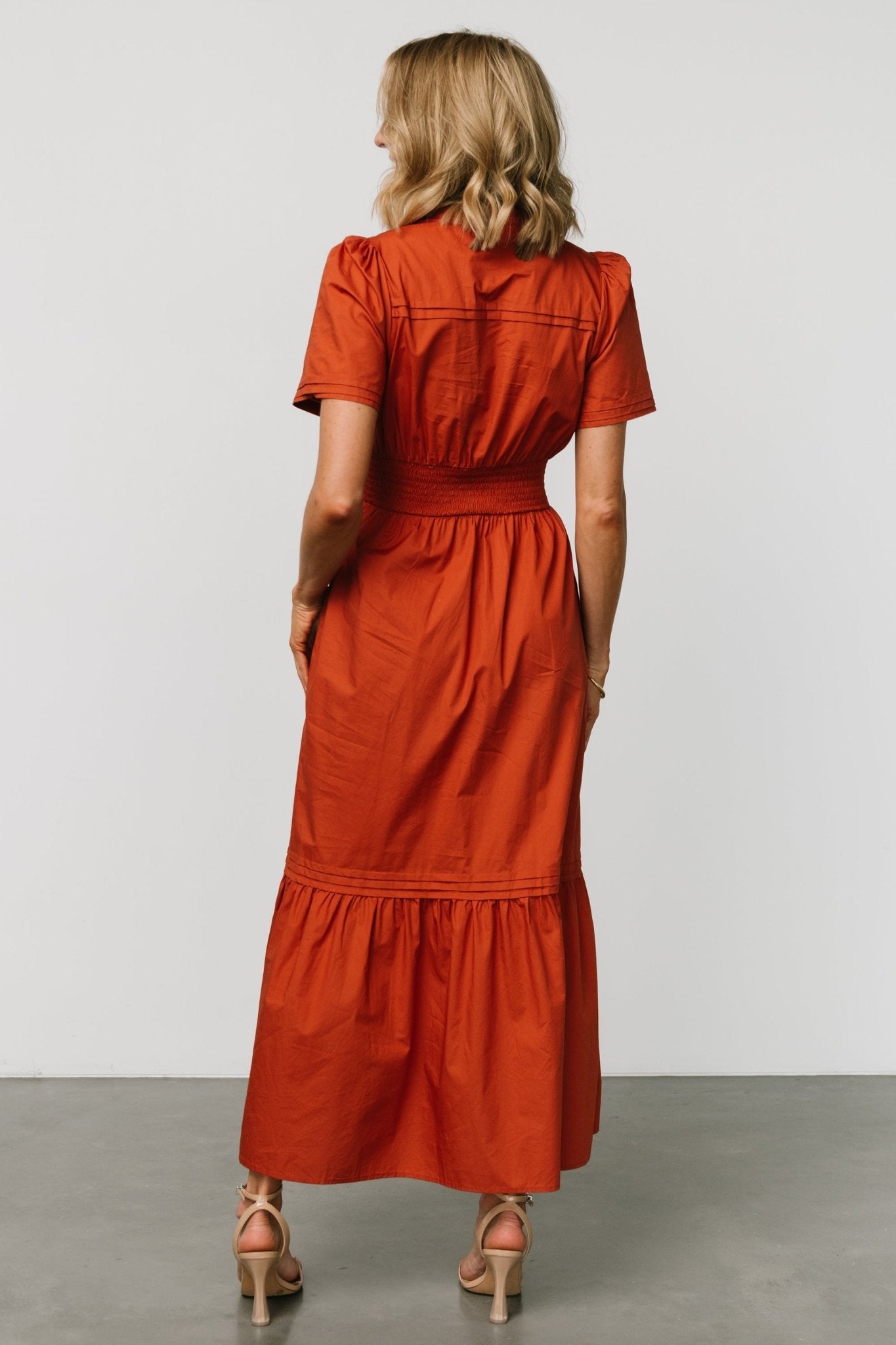 Rust Orange Cotton Maxi Dress with Pockets & Smocked Waist | Vera