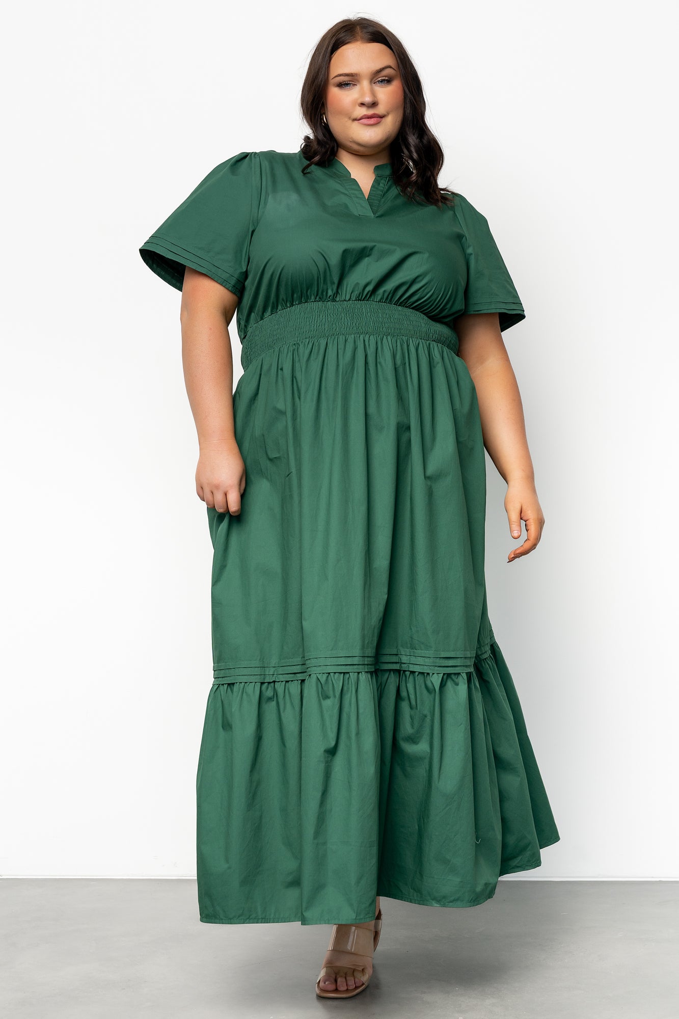 Emerald Green Cotton Maxi Dress with Smocked Waist & Pockets | Baltic Born