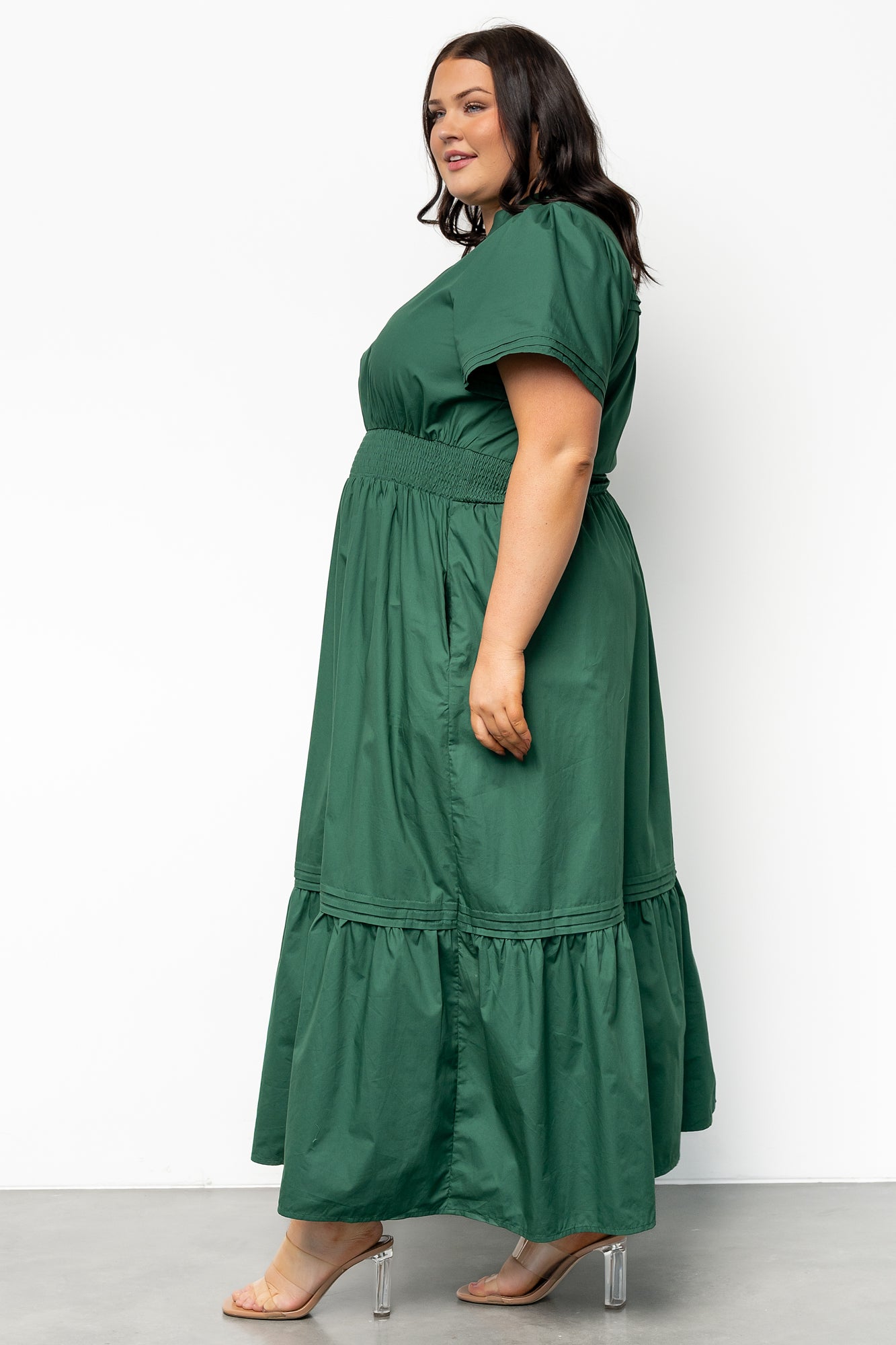 Emerald Green Cotton Maxi Dress with Smocked Waist & Pockets | Baltic Born