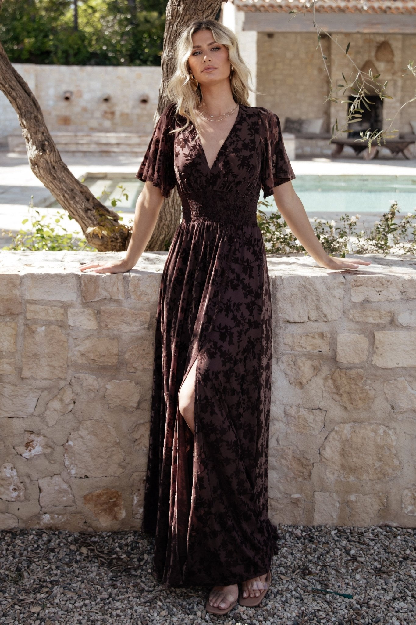 Velvet Maxi Dress with V-Neck & Leg Slit | Baltic Born