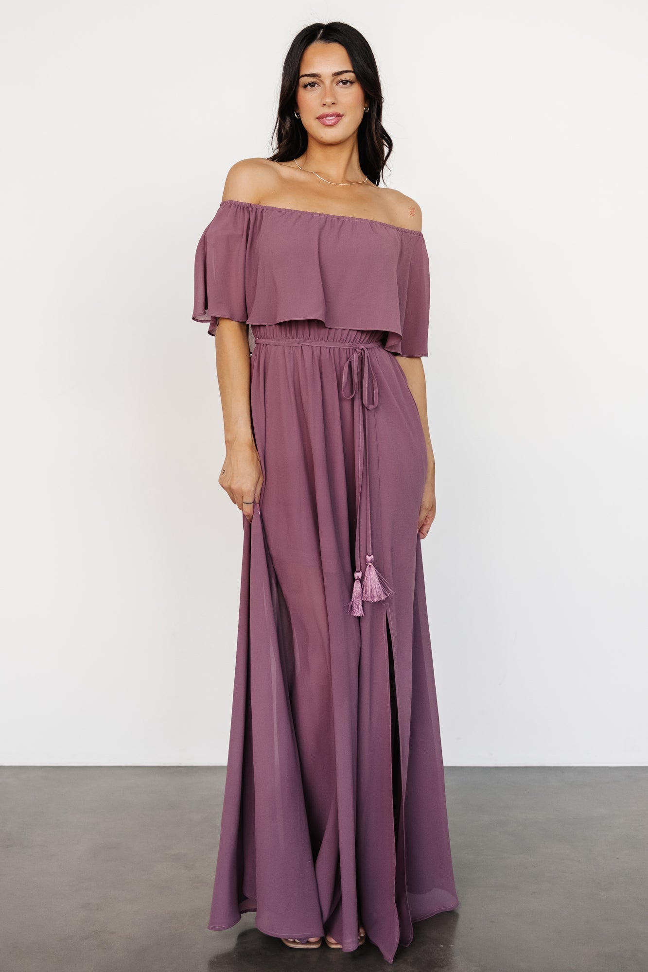 Off Shoulder Maxi Dress with Slit & Elastic Waist | Baltic Born