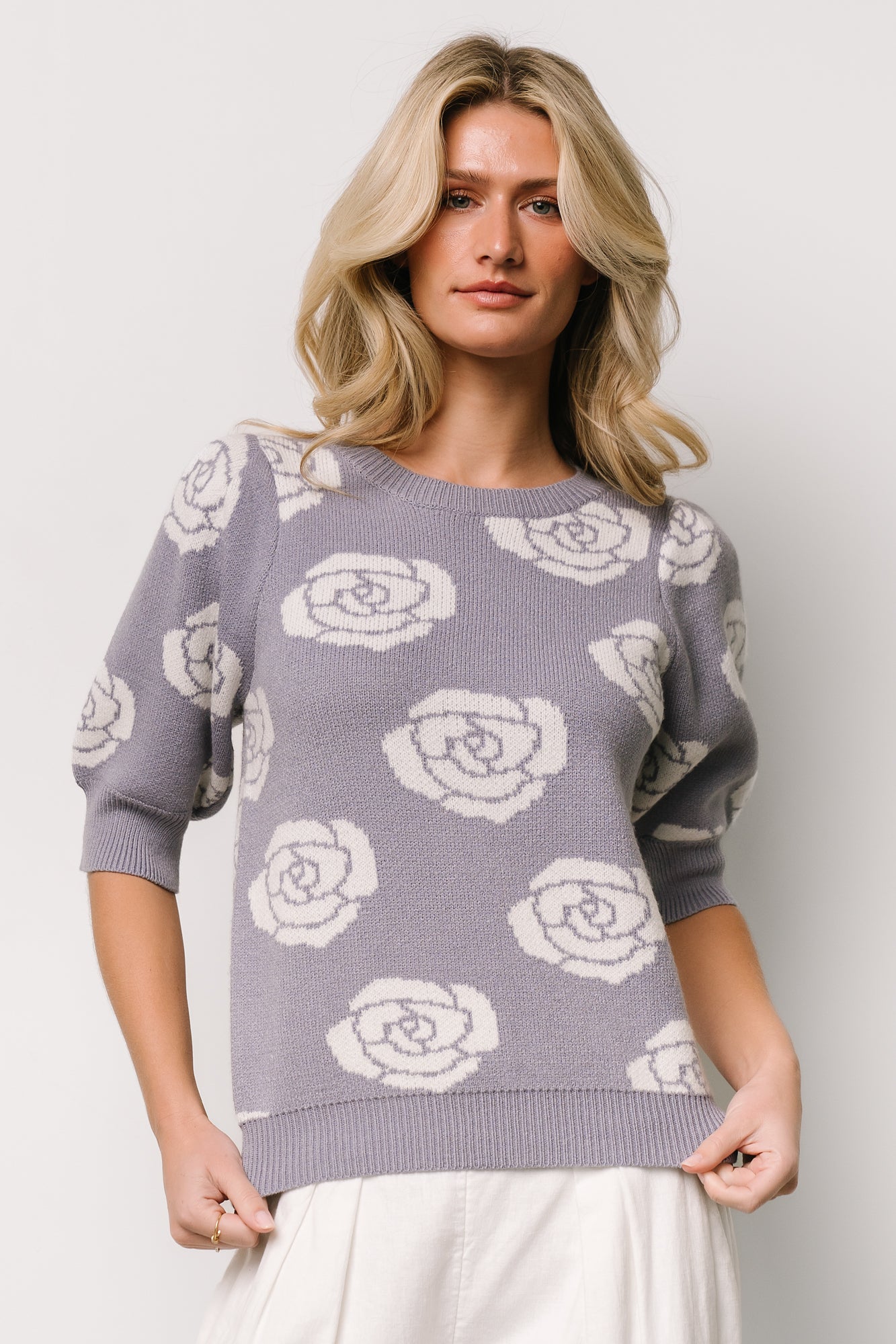 Soft Sweater Top with Floral Pattern & Ribbed Details | Baltic Born